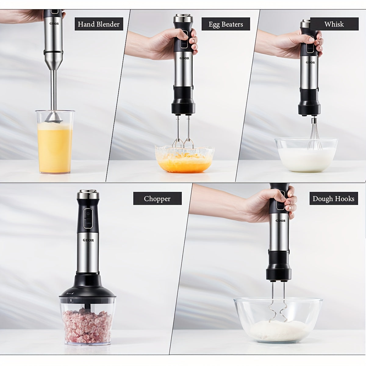 [6-In-1 Immersion Blender] GDOR 6-In-1 Immersion Blender Handheld - 1000W Powerful Scratch Resistant Hand Blenders for Kitchen - 20 Speed And Turbo Mode, Low-Noise, Beaker Chopper Whisk Milk Frother, Baking Supplies And Equip