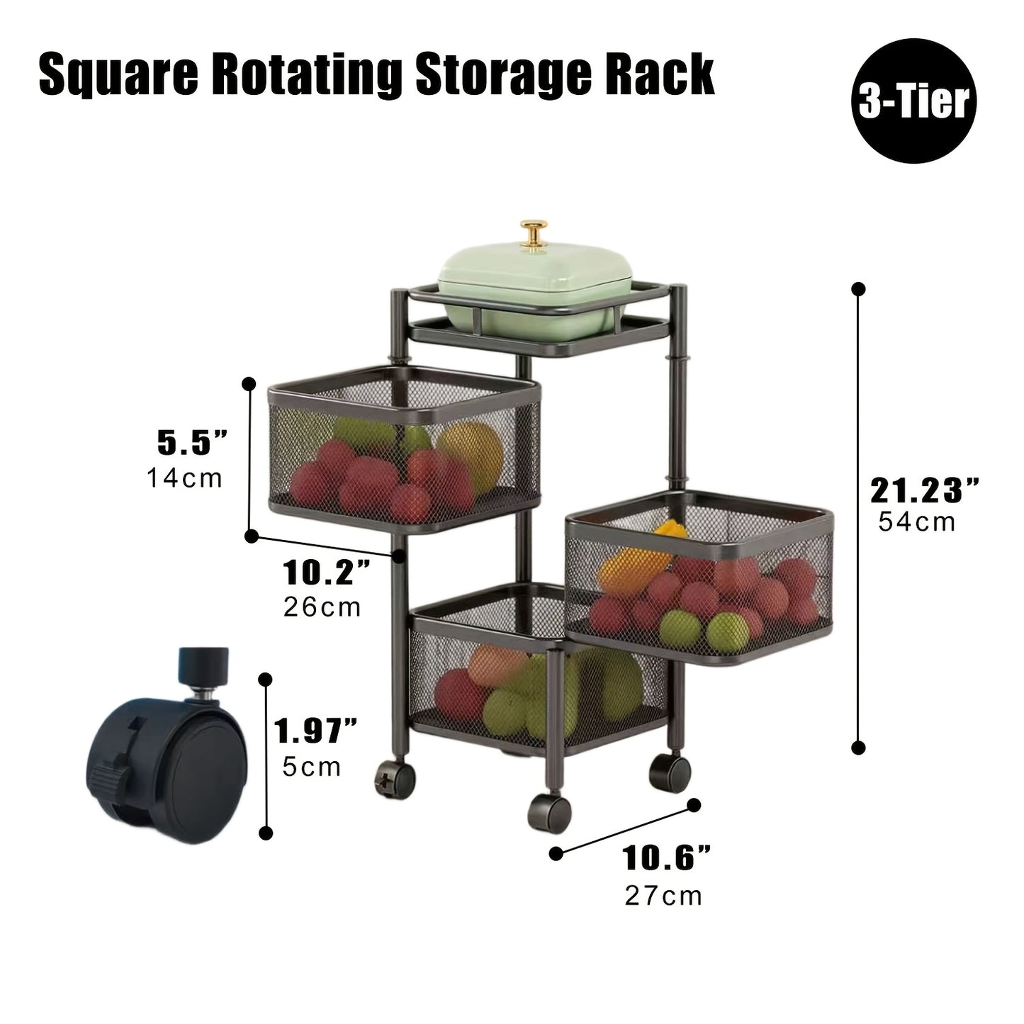 5 Tier Rotating Storage Shelf With Rolling Baskets Metal Mobile Bookcase Office