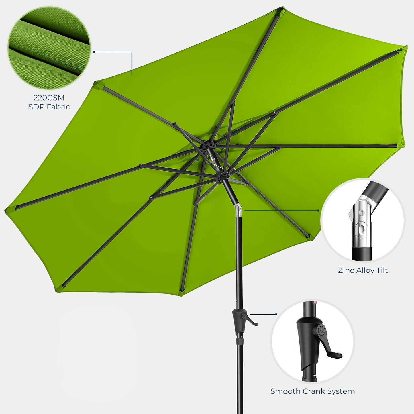[Outdoor Patio Umbrella] 9ft Outdoor Patio Umbrella | 8 Colors, Push Button Tilt Crank, 8 Iron Umbrella Ribs, For Garden, Deck, Backyard, Pool, Garden Houses (No Base)