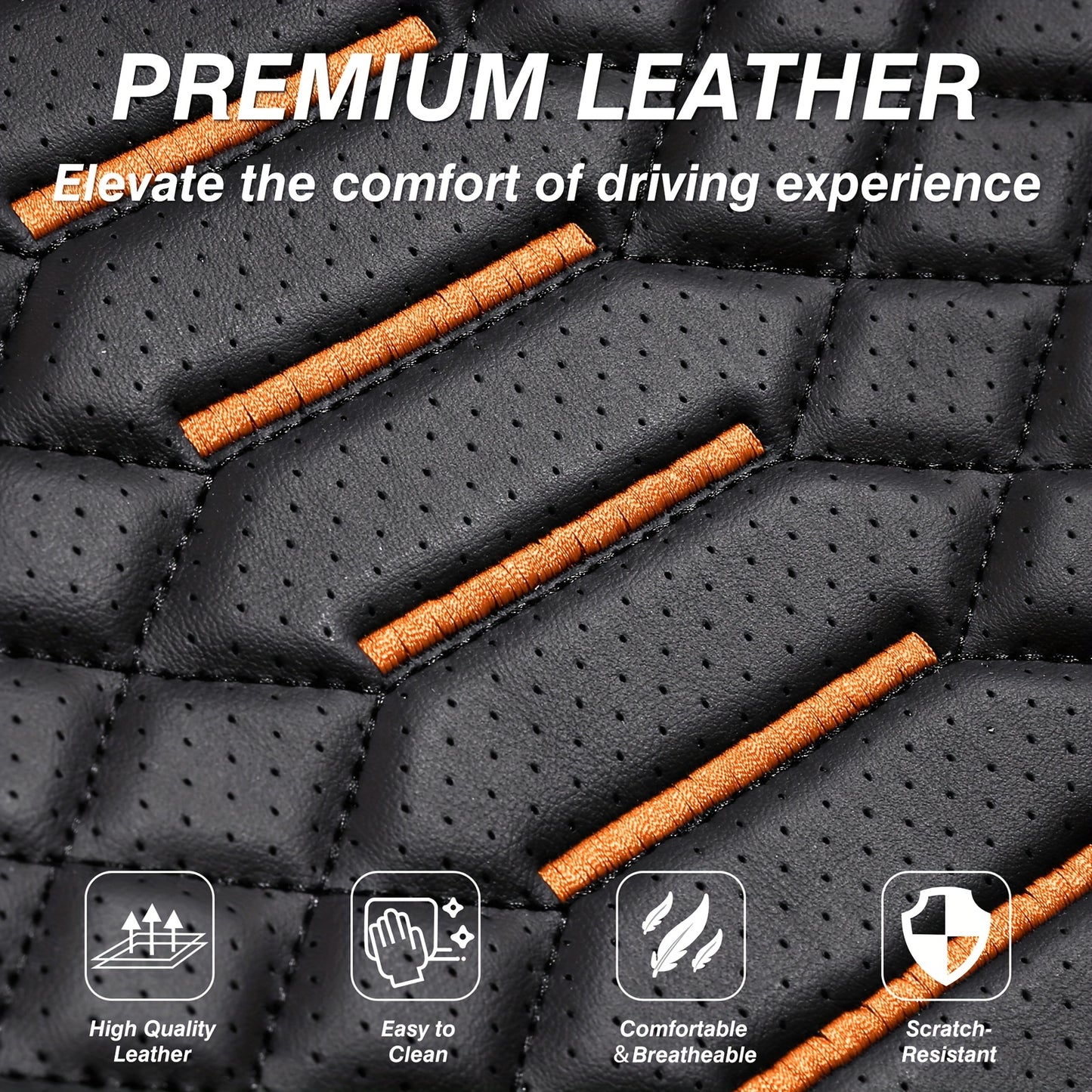 5 Seat Nappa Leather Breathable Perforated Air Hole Universal Car Seat Covers Full Set Full Surrounded Front Back Side Cushion Protector Fit for Most Cars SUV Truck Sedan