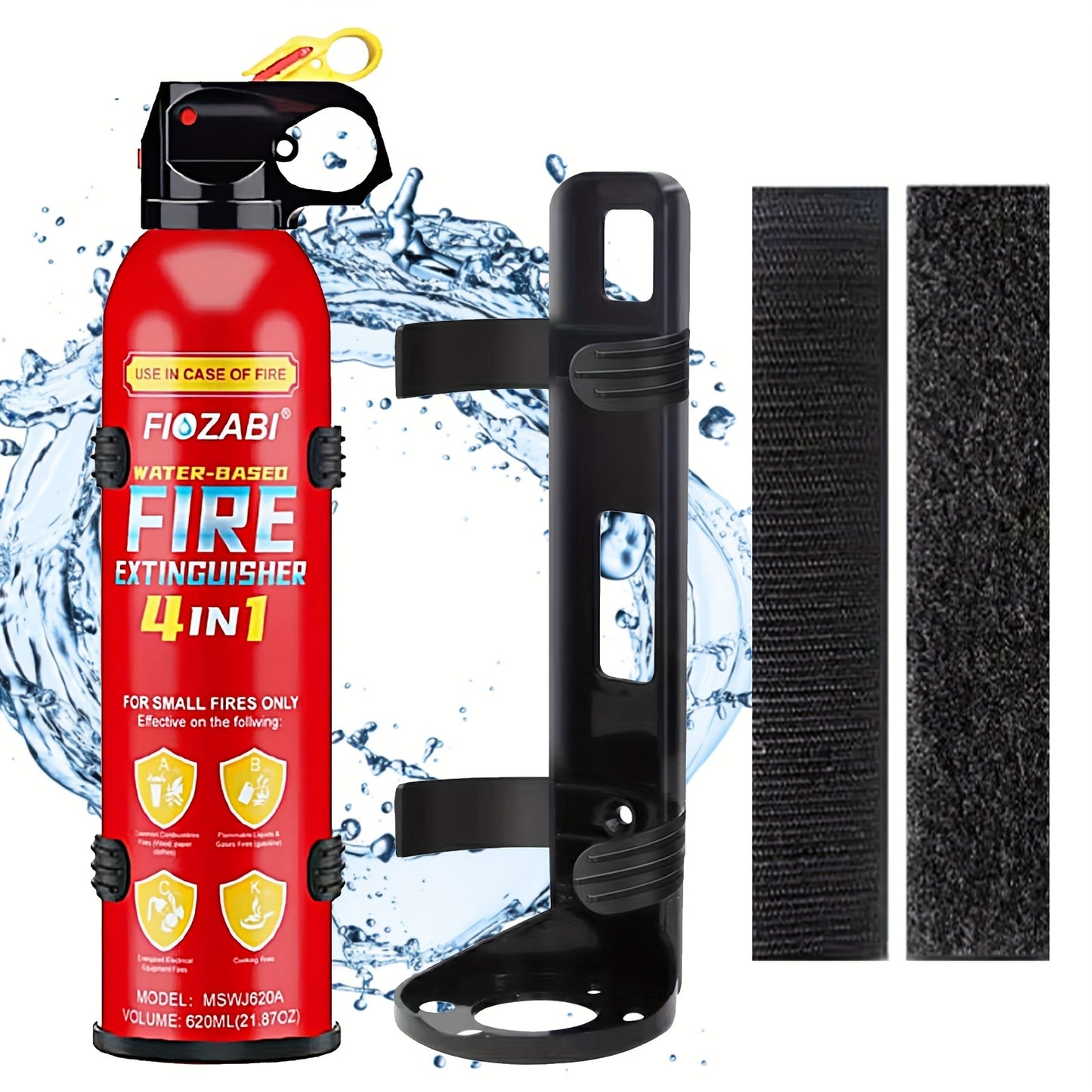 Portable Fire Extinguisher | 4-in-1 Small Fire Extinguisher For Home, Garage, Kitchen, Car | For Electric, Textile And Grease Fires | Non-Toxic, Easy Clean | Wall Mount Include