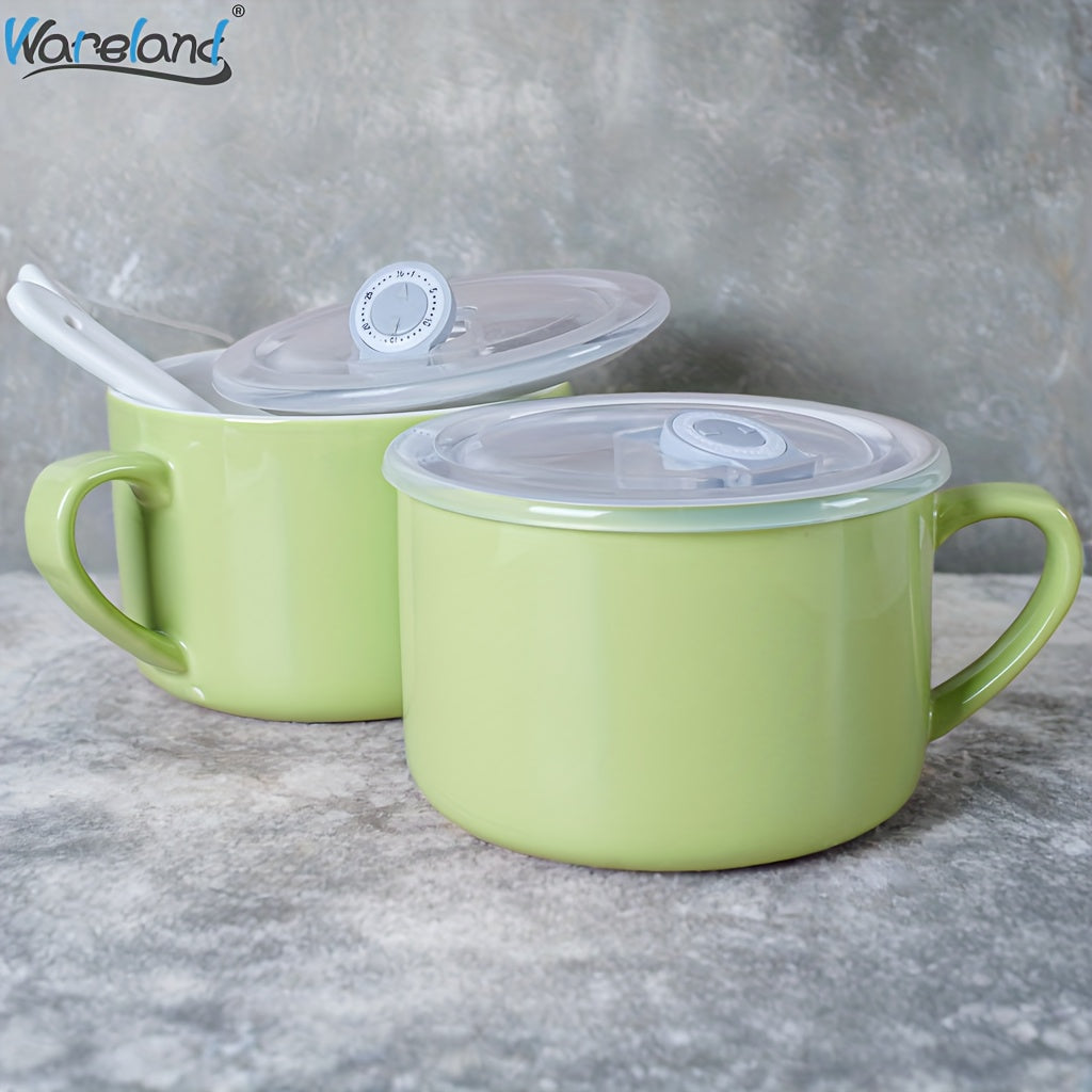 6pcs Soup Bowls with Handles & Spoons, 30oz Ceramic Ramen Bowl with Lid, Large Soup Mugs/Cups for Instant Noodle, Big Cereal Bowls for Oatmeal, Salad Containers with Lids, Mother's Day/Valentine's Day Gift