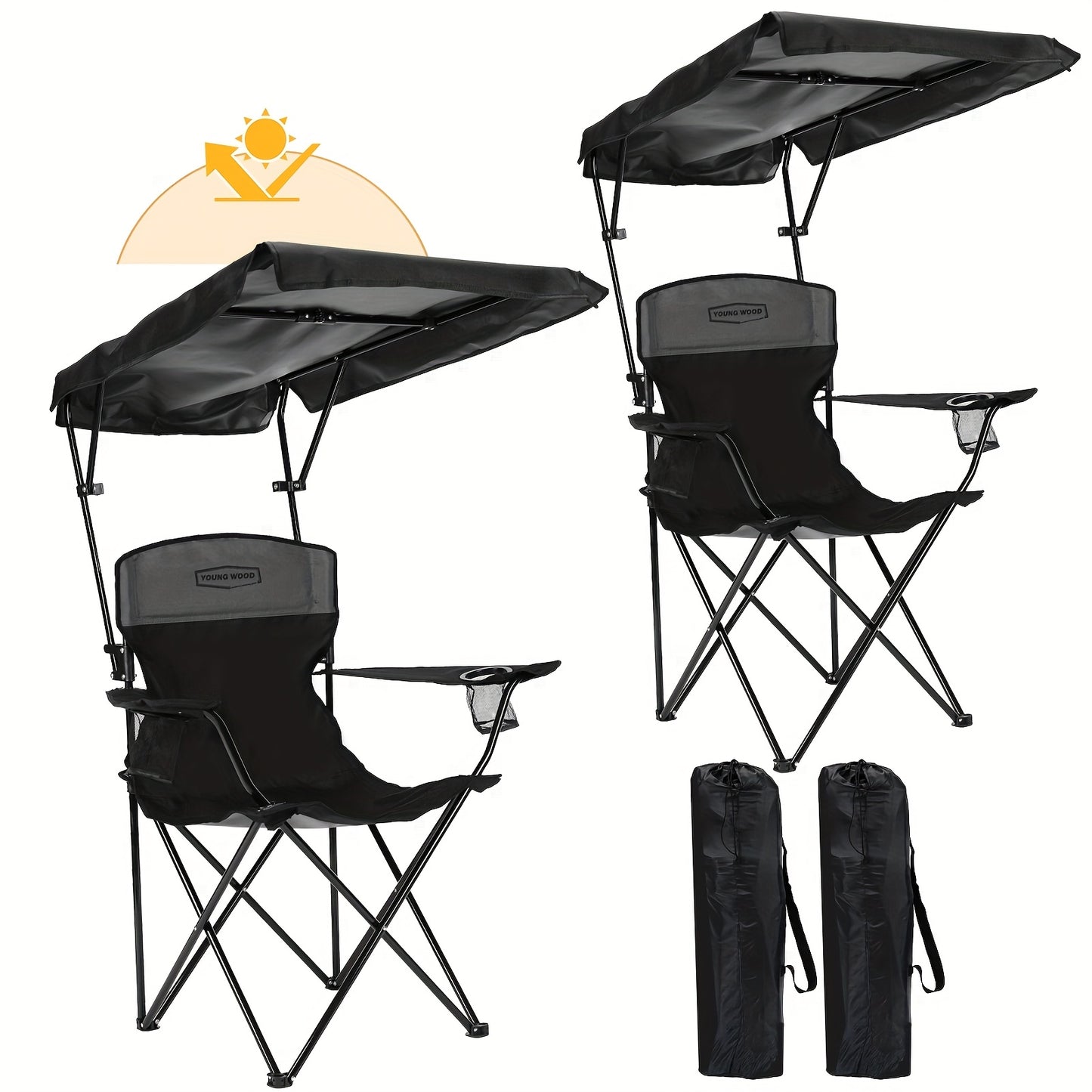 Foldable Portable Outdoor Chair With Shade Canopy And Side Pocket For Camping