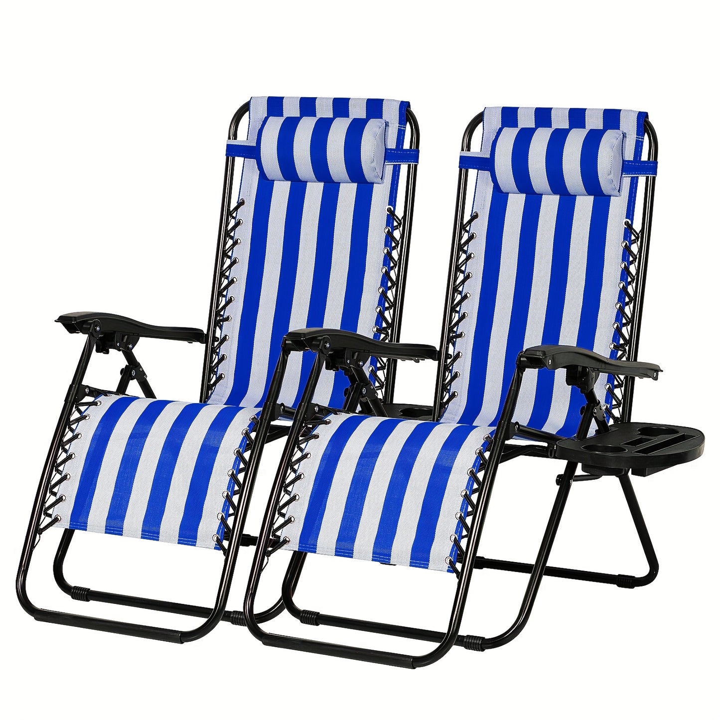 Set Of 2 Adjustable Zero Gravity Recliners With Cup Holders For Patio