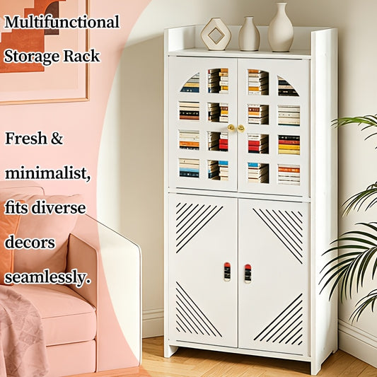 White 3 Tier Storage Cabinet With Double Doors Large Capacity Organizer