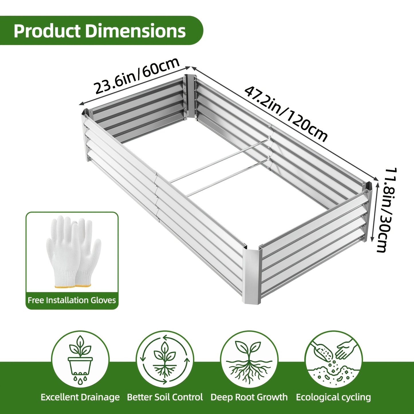 Metal Raised Garden Bed Galvanized Outdoor Planter 4x2x1ft 6x3x1ft 8x4x2ft Herbs