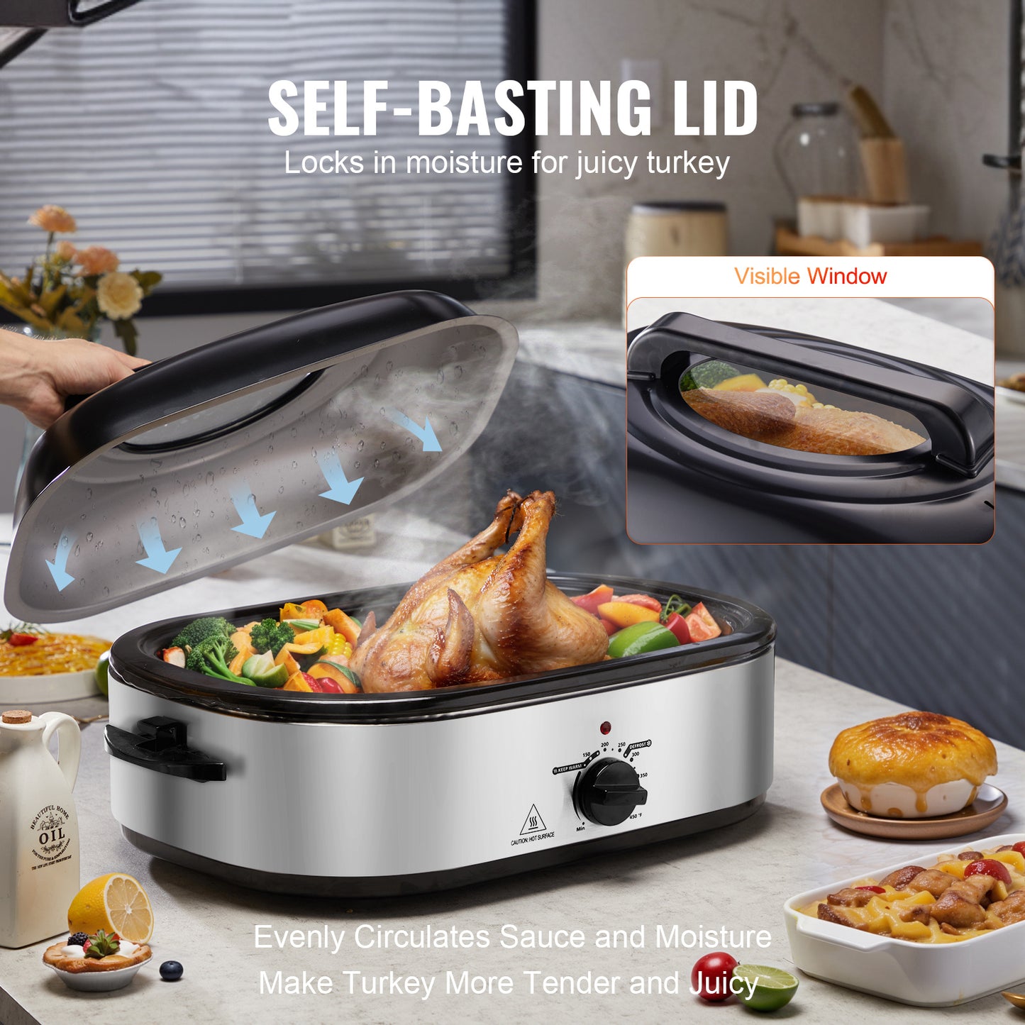 VEVOR Electric Roaster Oven 22 Qt Self Basting Lid 1450W