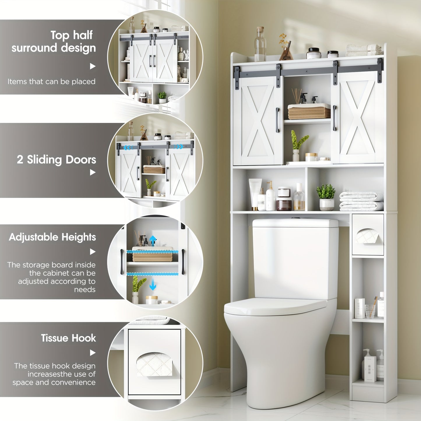 Over The Toilet Storage Cabinet With Toilet Paper Holder Stand Space Saving Grey