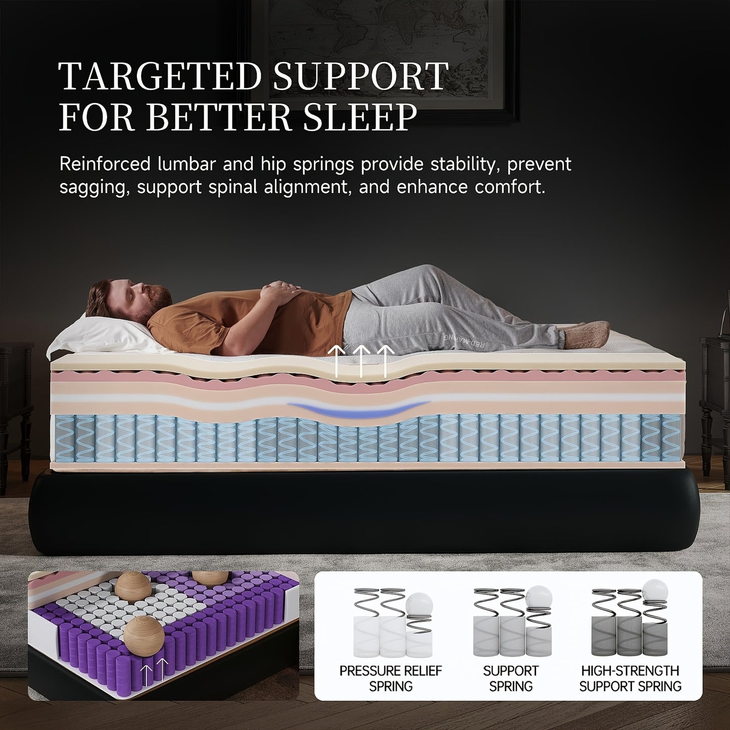 12 Inch Queen Hybrid Mattress with Cooling Gel Memory Foam & Zoned Pocket Coils - Pressure Relief & Motion Isolation, Breathable Bed in a Box, Medium-Firm Support, Cooling Technology for Hot Sleepers, Spinal Alignment, No Bat