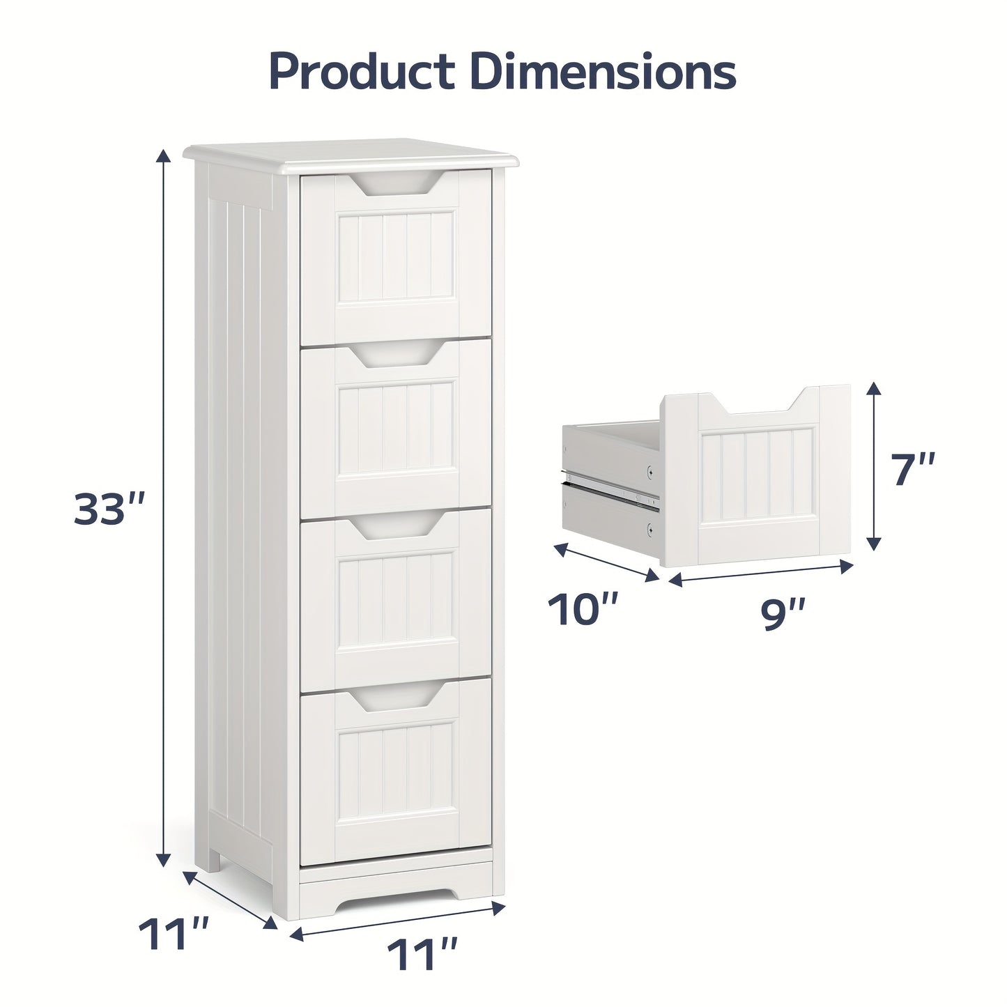 Small Freestanding Bathroom Storage Cabinet With 4 Drawers 33 Inch White