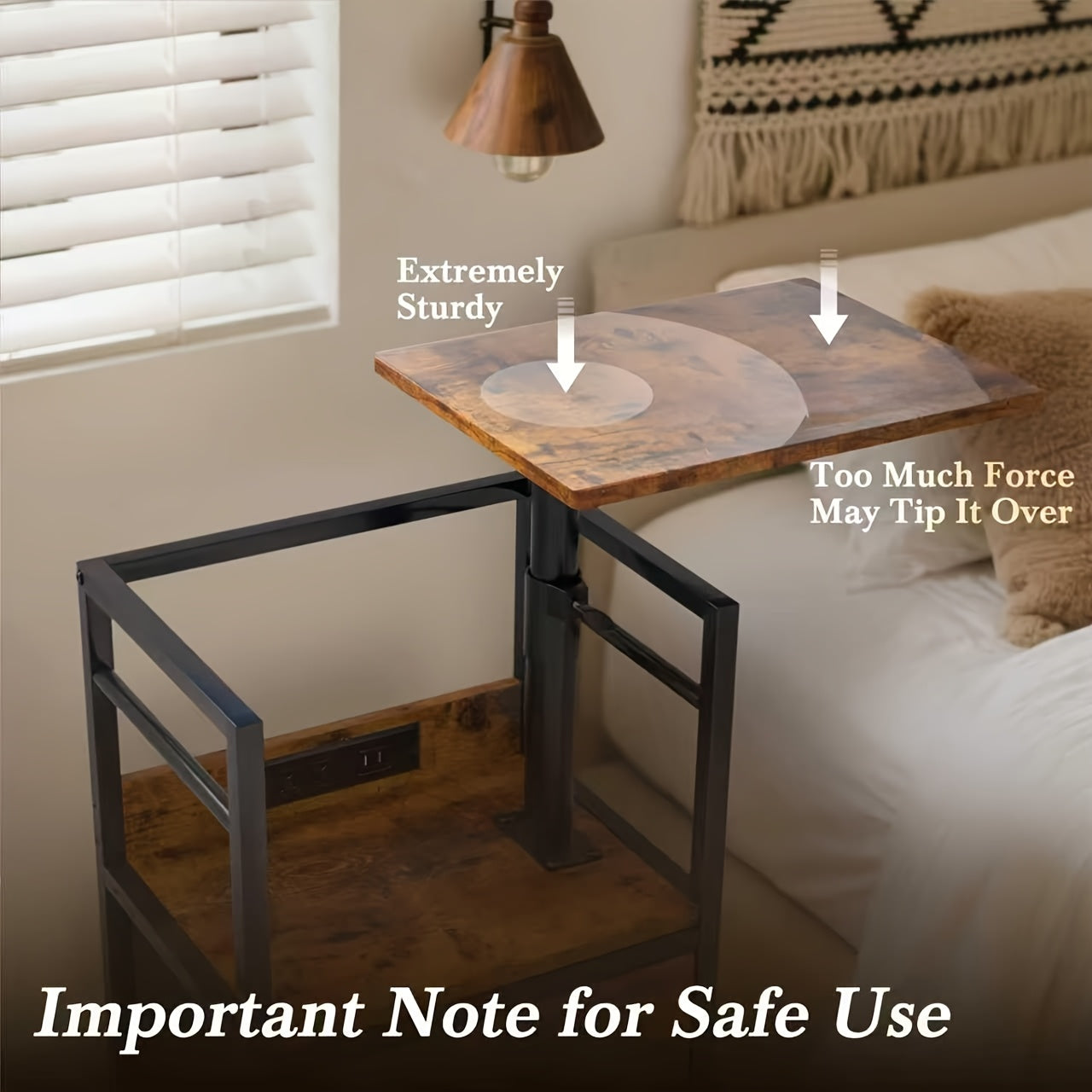 2 Tier Swivel Lift Top Nightstand With Charging Station And Wheels Rustic Brown