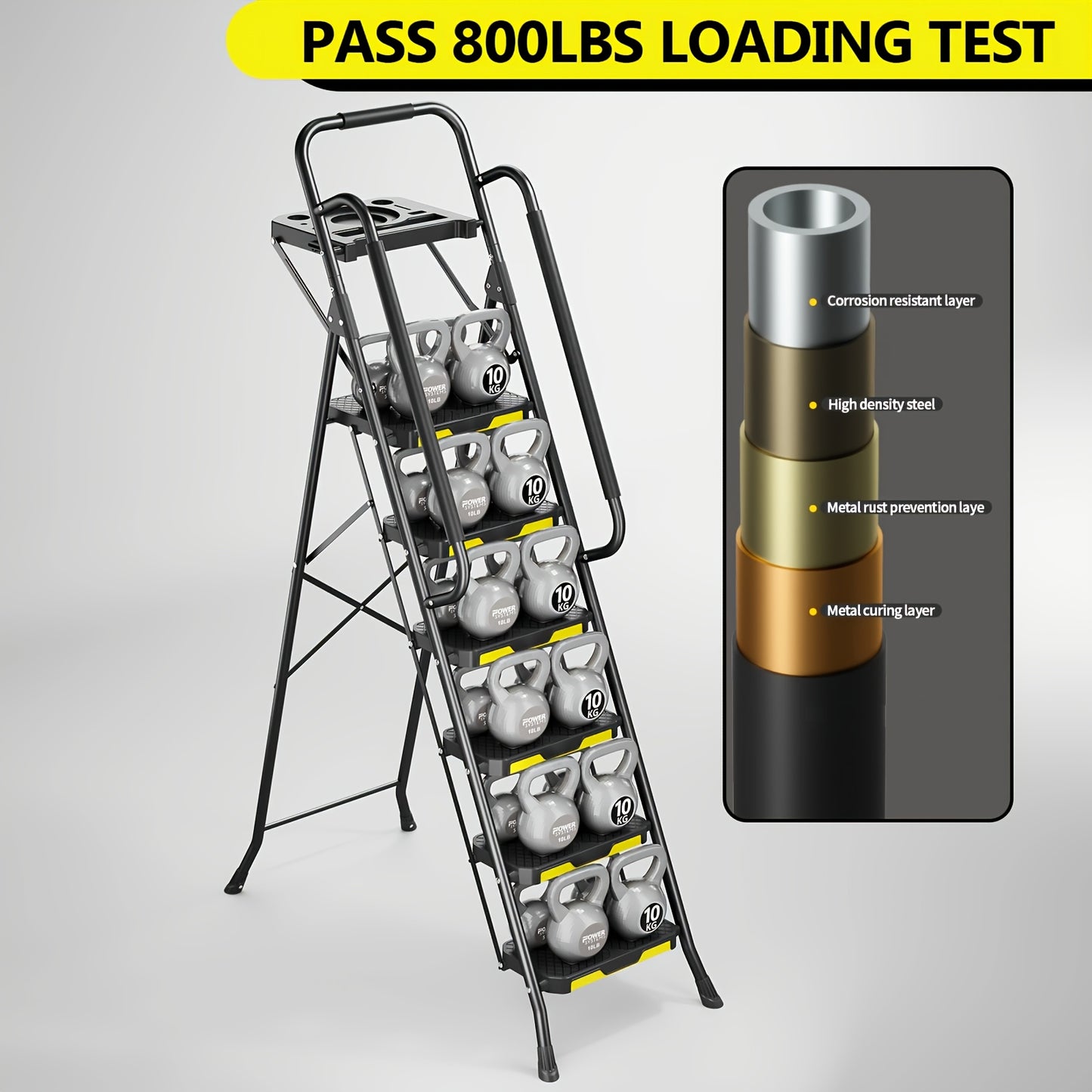 TOOLF 6 Step Ladder Tool Platform And Handrails 800 Lbs