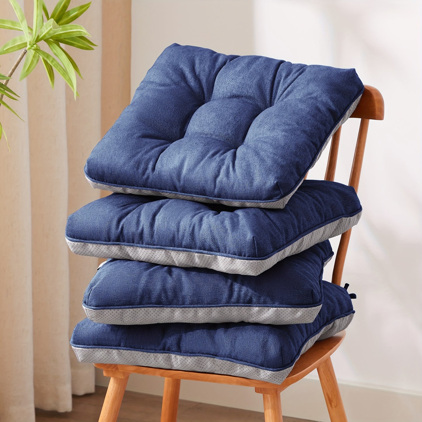 Chair Cushions Set Of 4, Kitchen Chair Cushions with Non-Slip Backing, Seat Cushions for Kitchen Chairs, Indoor Chair Pads with Ties