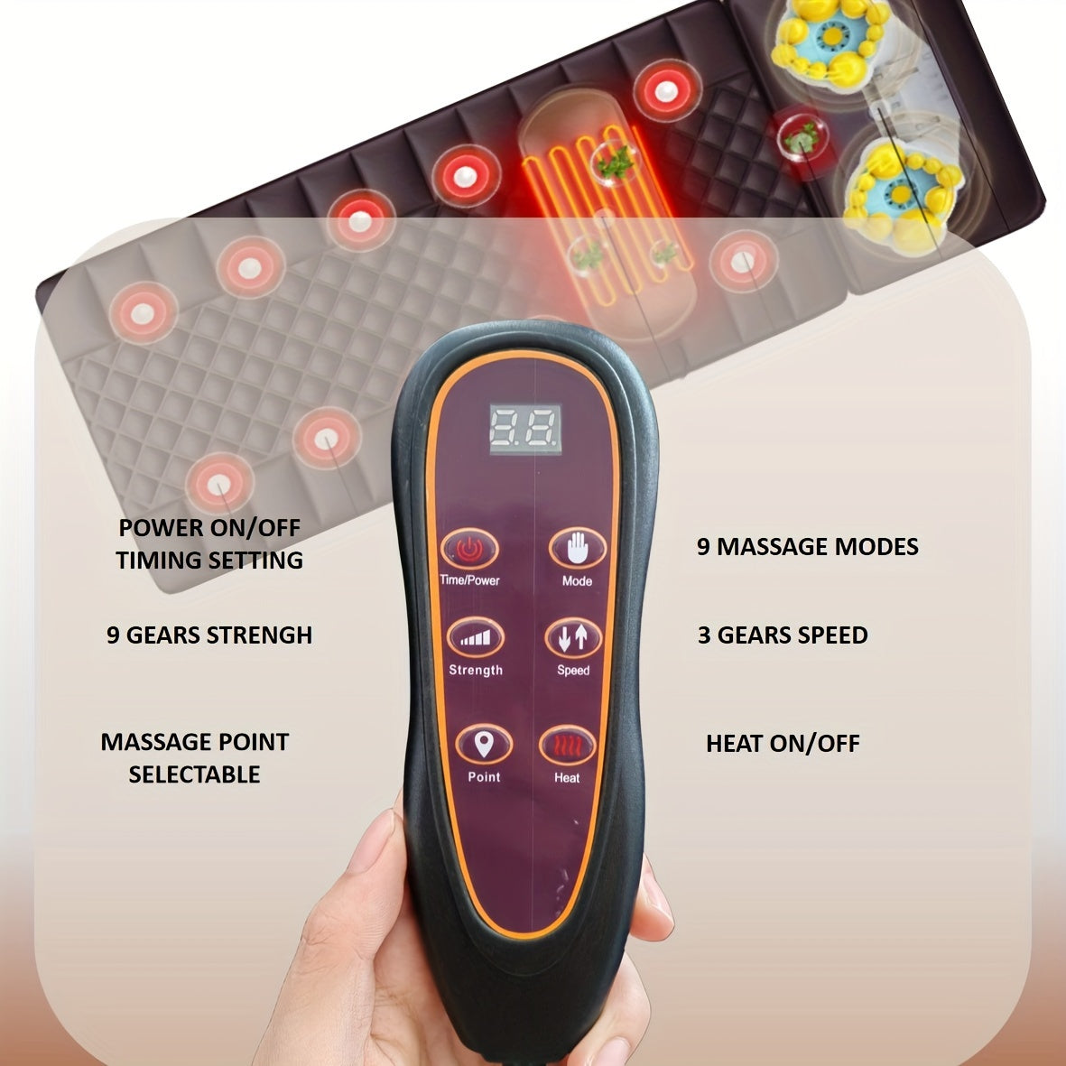Full Body Massage Mattress Neck Kneading Acupressure Heating 10 Zone Vibration