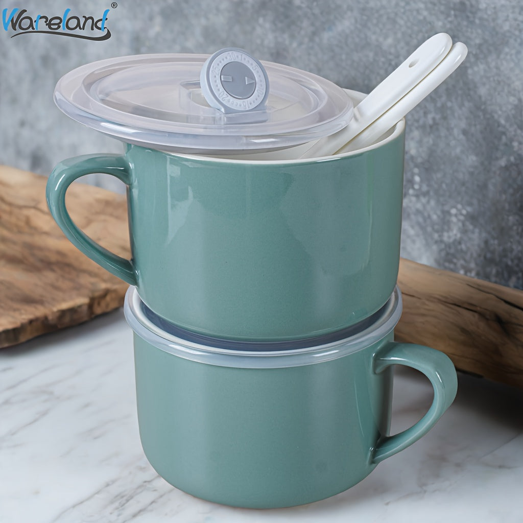 6pcs Soup Bowls with Handles & Spoons, 30oz Ceramic Ramen Bowl with Lid, Large Soup Mugs/Cups for Instant Noodle, Big Cereal Bowls for Oatmeal, Salad Containers with Lids, Mother's Day/Valentine's Day Gift