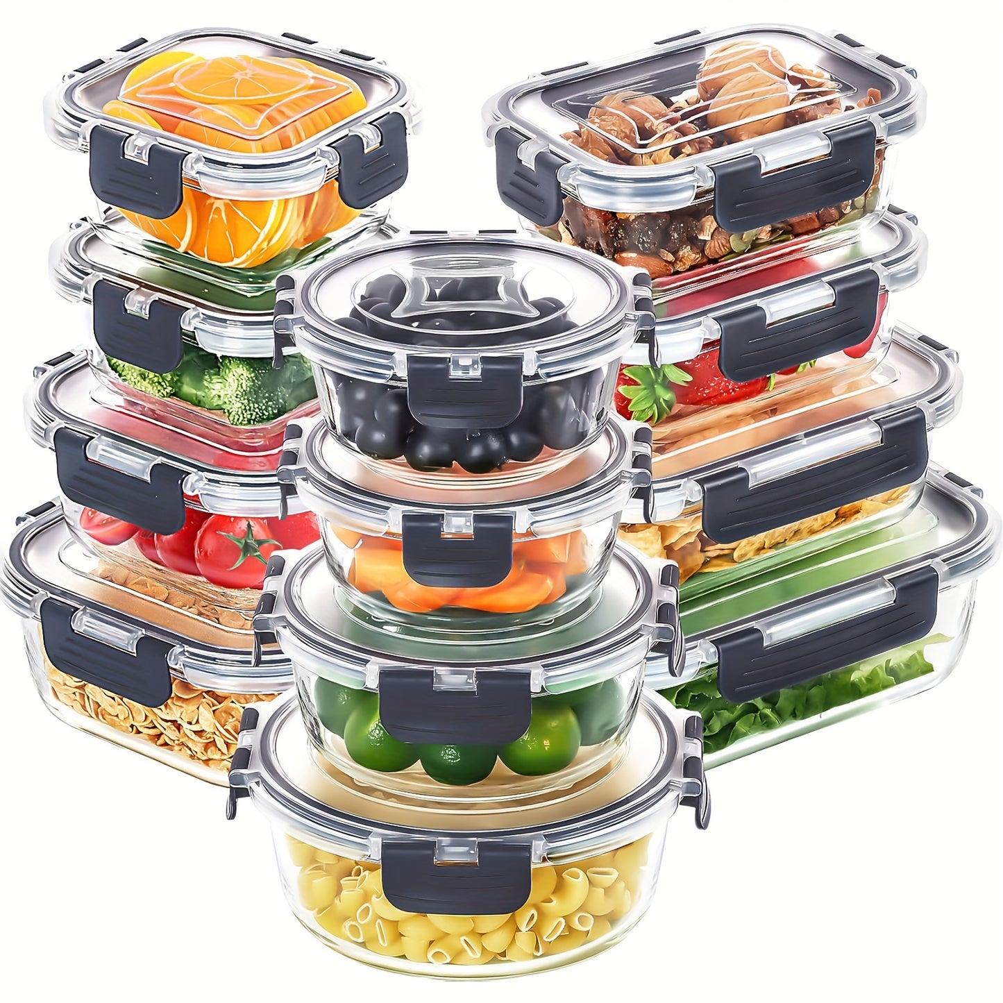 12 Pack Glass Food Storage Containers With Lids Airtight Microwave Safe