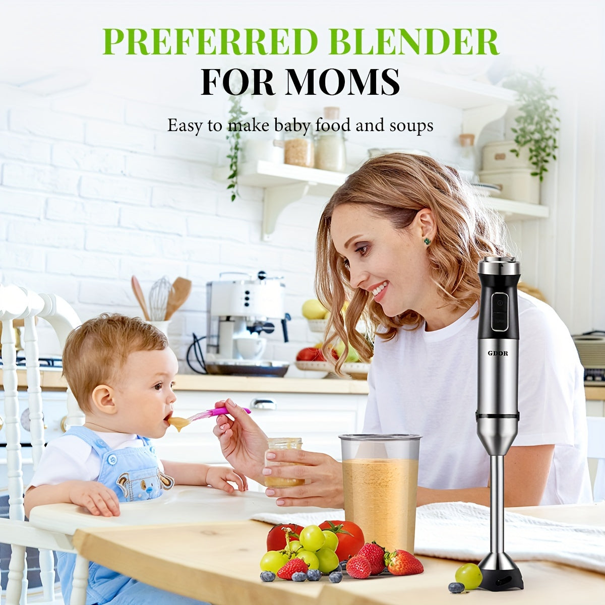 [6-In-1 Immersion Blender] GDOR 6-In-1 Immersion Blender Handheld - 1000W Powerful Scratch Resistant Hand Blenders for Kitchen - 20 Speed And Turbo Mode, Low-Noise, Beaker Chopper Whisk Milk Frother, Baking Supplies And Equip