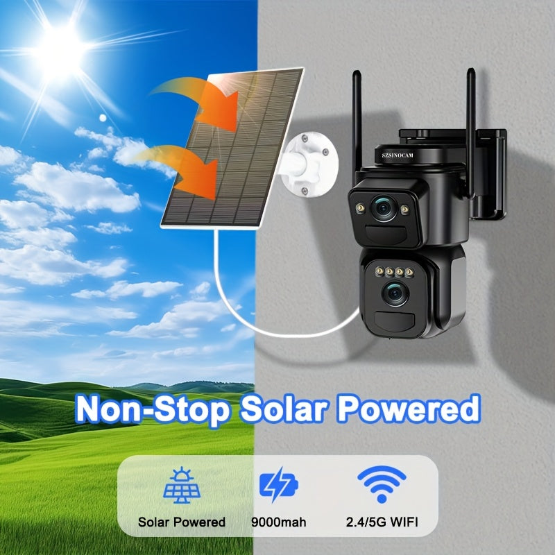 IP66 Waterproof Solar CCTV Camera 2K 10X Zoom 360 Degree Spotlight