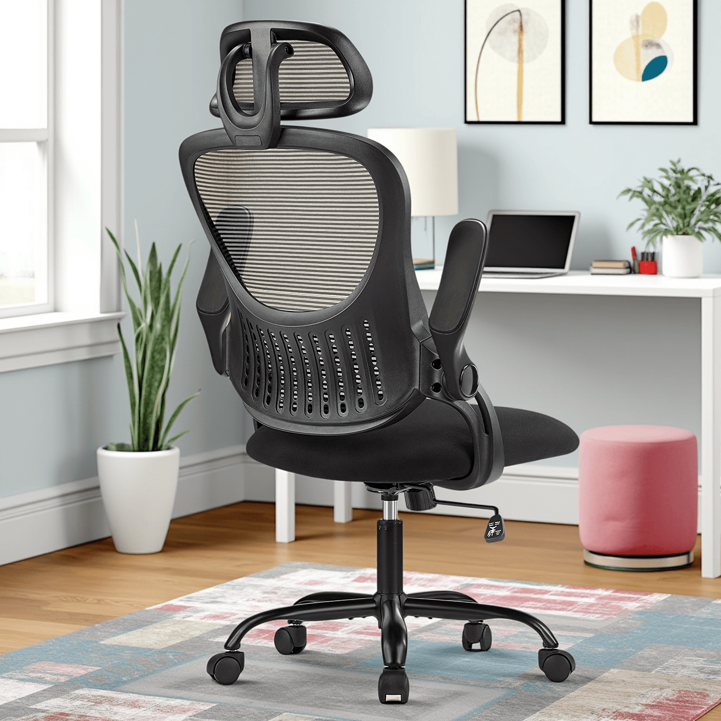 OLIXIS Ergonomic Office Desk Computer Chair, High Back Comfy Swivel Home Gaming Mesh Chairs with Wheels, Adjustable Headrest, Comfortable Lumbar Support, Flip-up Arms, 144° Tilt for Study