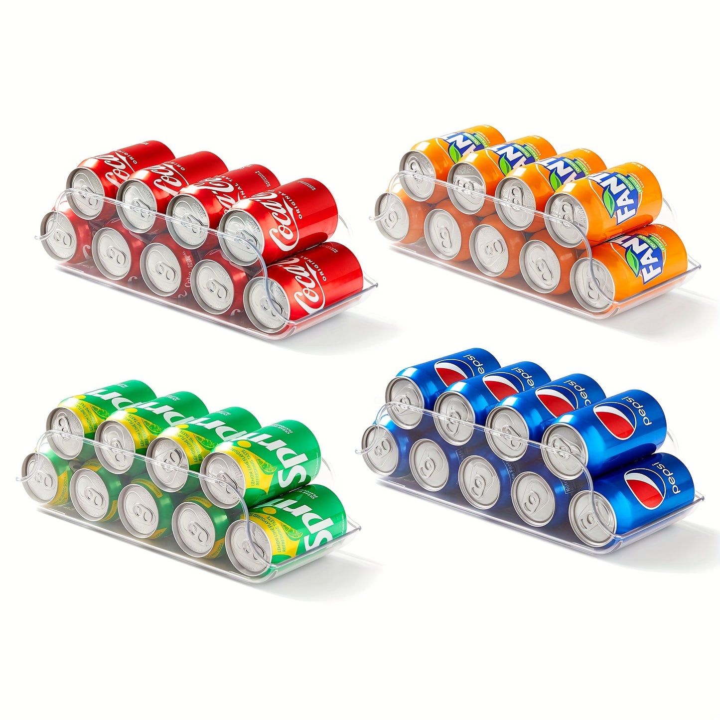 4pcs Clear PET Soda Can Organizer for Fridge & Pantry - BPA-Free, Shatterproof Beverage Holder, Fits 9 Cans Each - Space-Saving Refrigerator Storage Solution for Soda, Beer & More, Easy-Access Design with Anti-Skid Base, Frid