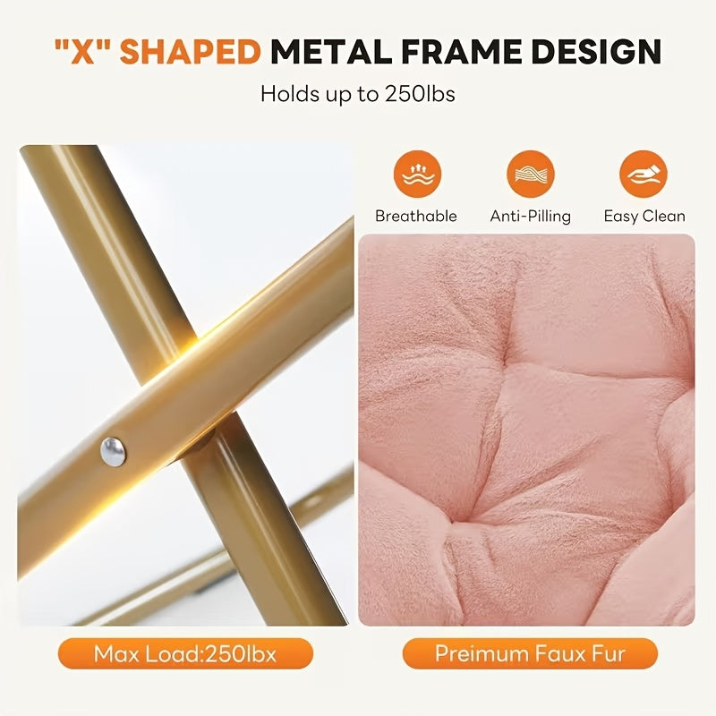 Faux Fur Saucer Chair XL Circle Seat For Bedroom Dorm And Gaming Foldable