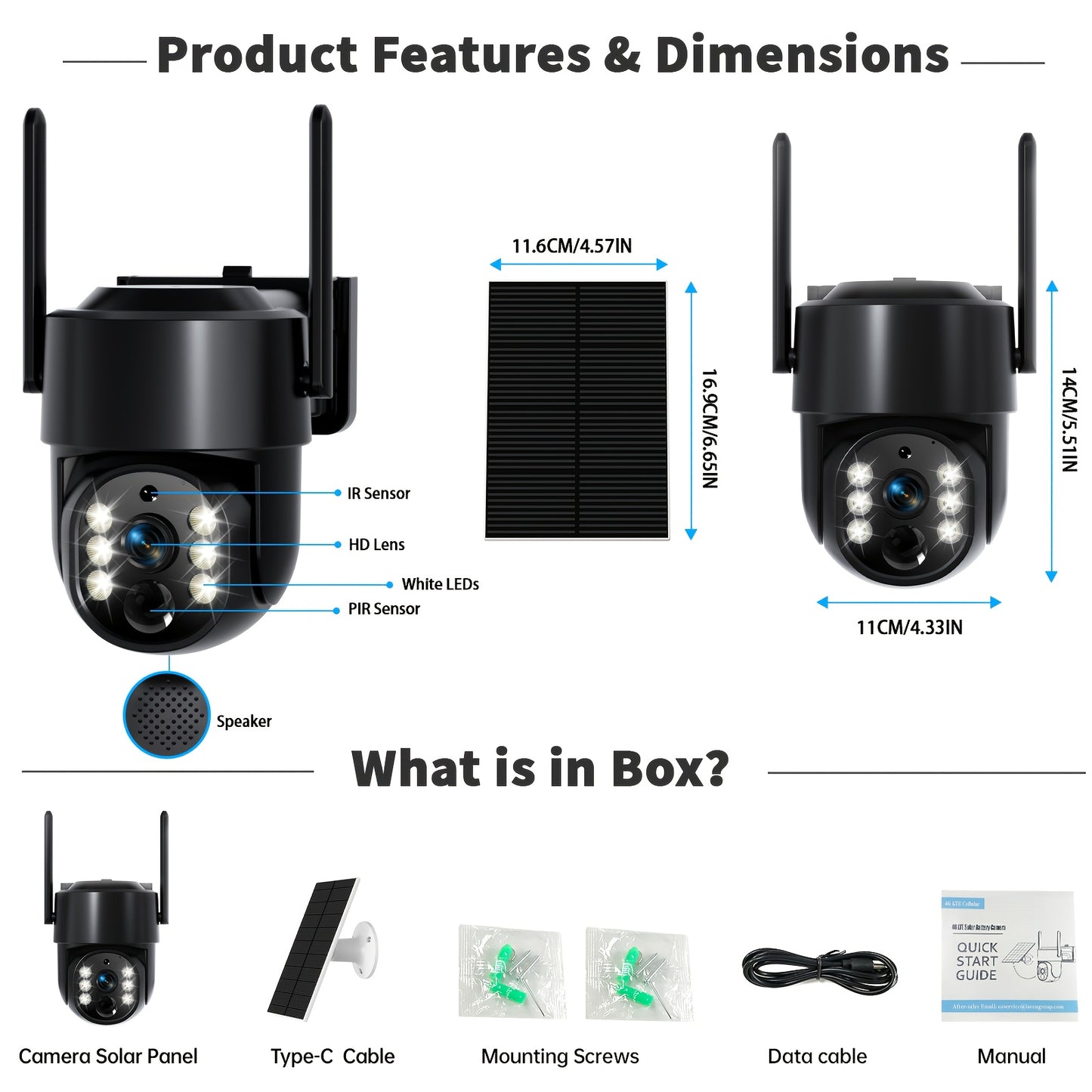 WESECUU 4G LTE Solar Security Camera No WiFi Needed 4MP Color Night Vision