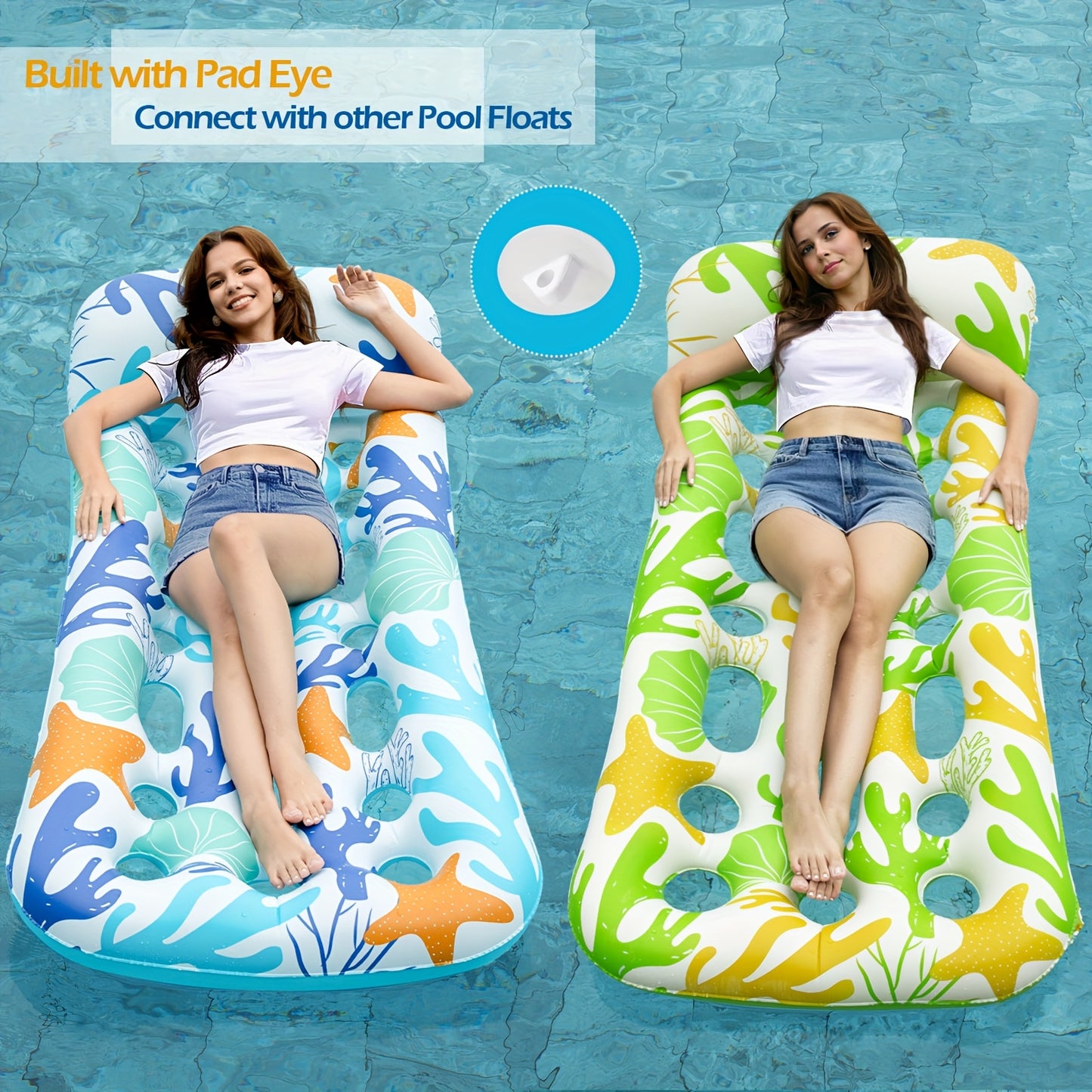 Jasonwell Inflatable Pool Float Lounge - 2pcs Floaties Rafts for Adults Floating Lounger Sun Tanning Floats Cool Water Floaty Swimming Lake Beach Party Toys (BlueBeige)