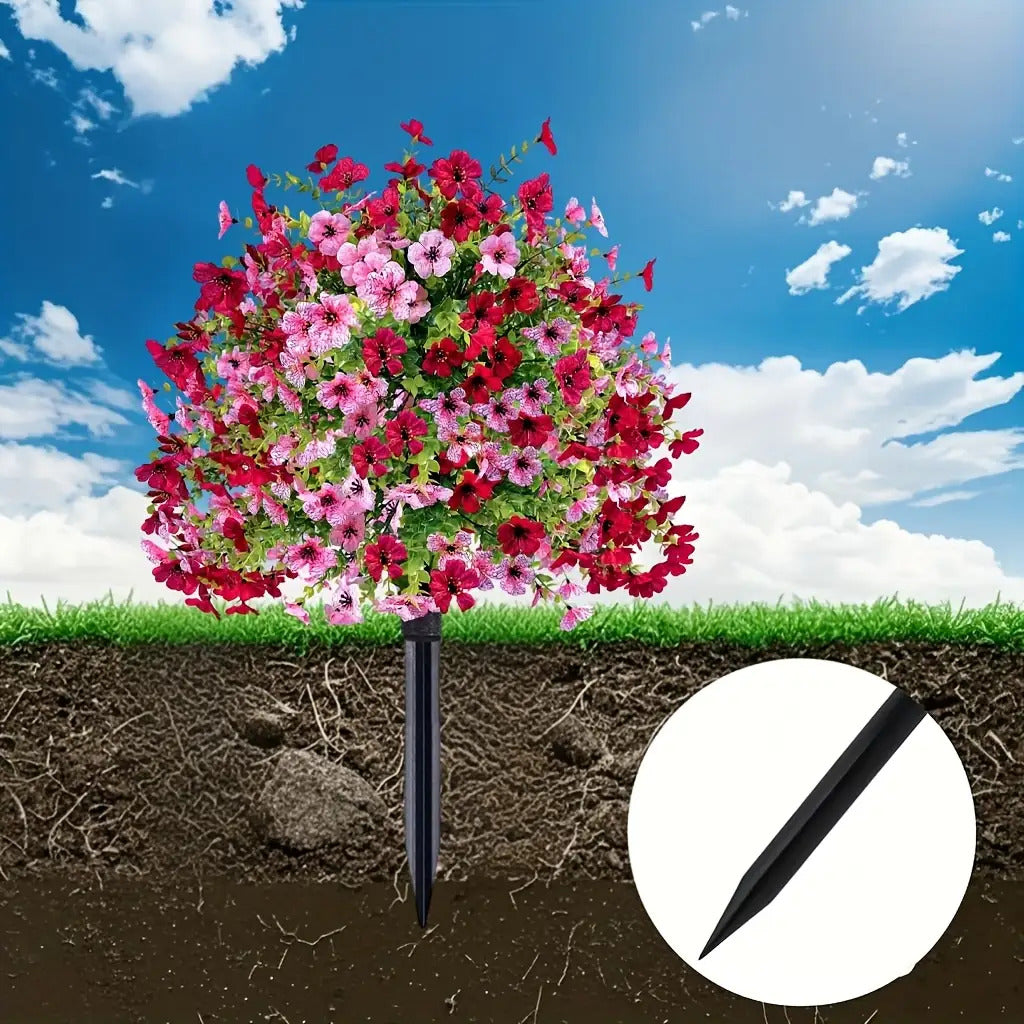 2 Pack UV Resistant Artificial Eugenia Shrub With Pink Flowers For Outdoor Decor