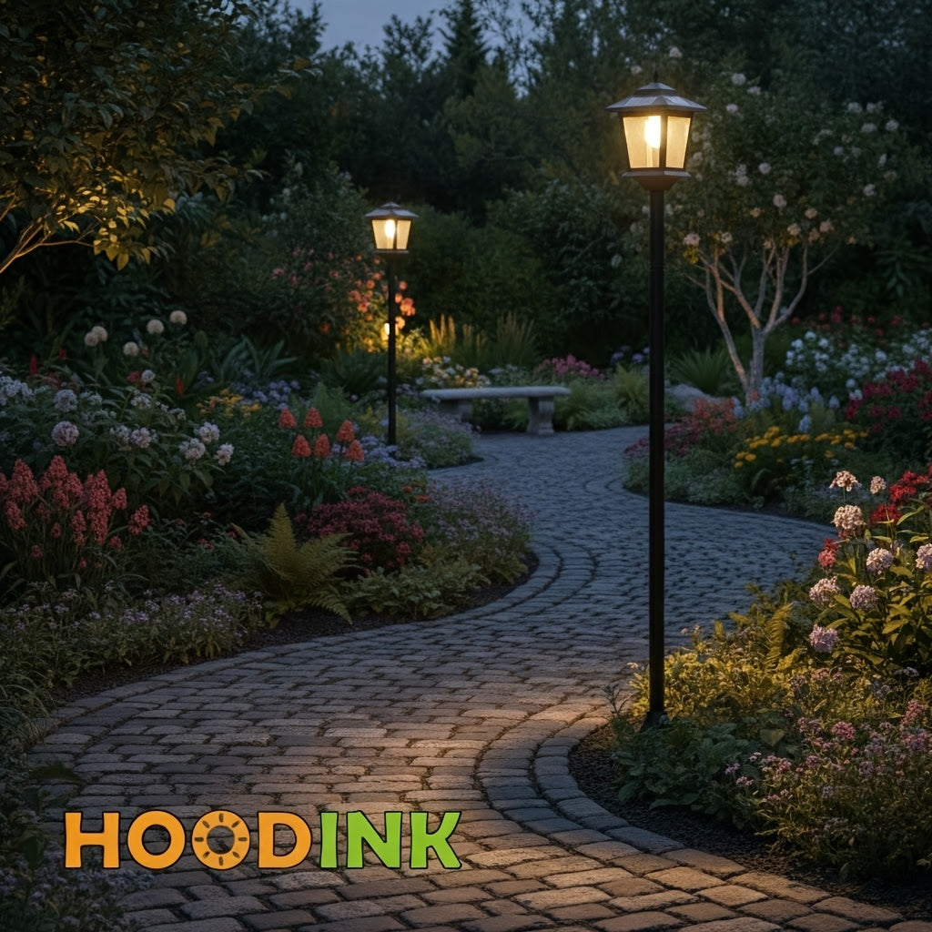 2 Pack 63 Inch Solar Lamp Post Lights Outdoor Aluminum Poles Bulbs Included
