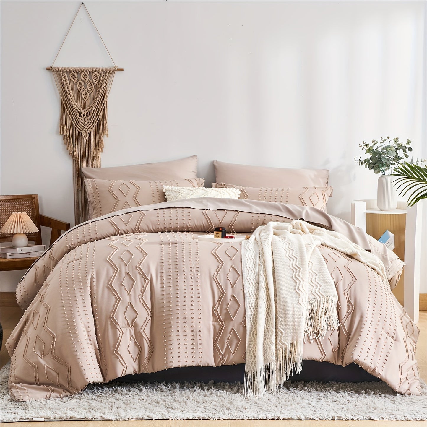 Boho Microfiber Comforter Set All Season Geometric Tufted Bedding In A Bag