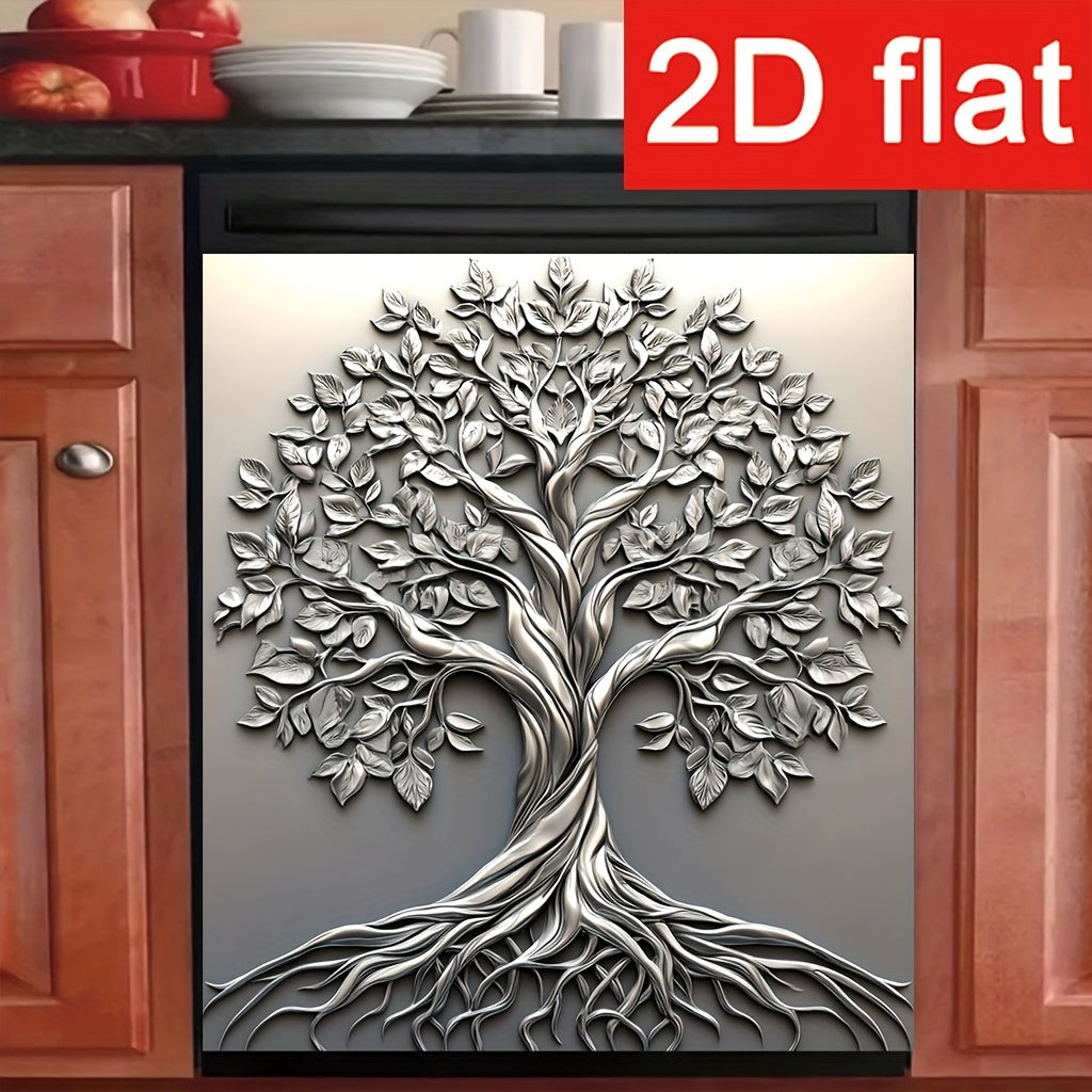 2D Flat, 1pc Tree of Life Magnetic Dishwasher Door Cover - 2D Flat Vinyl Art Print, Easy to Apply & Clean, Indoor Rectangular Dishwasher Trim, Elegant Kitchen Decor, 23.03 x 25.59 Inches, Dishwasher Magnetic Cover Decorative,