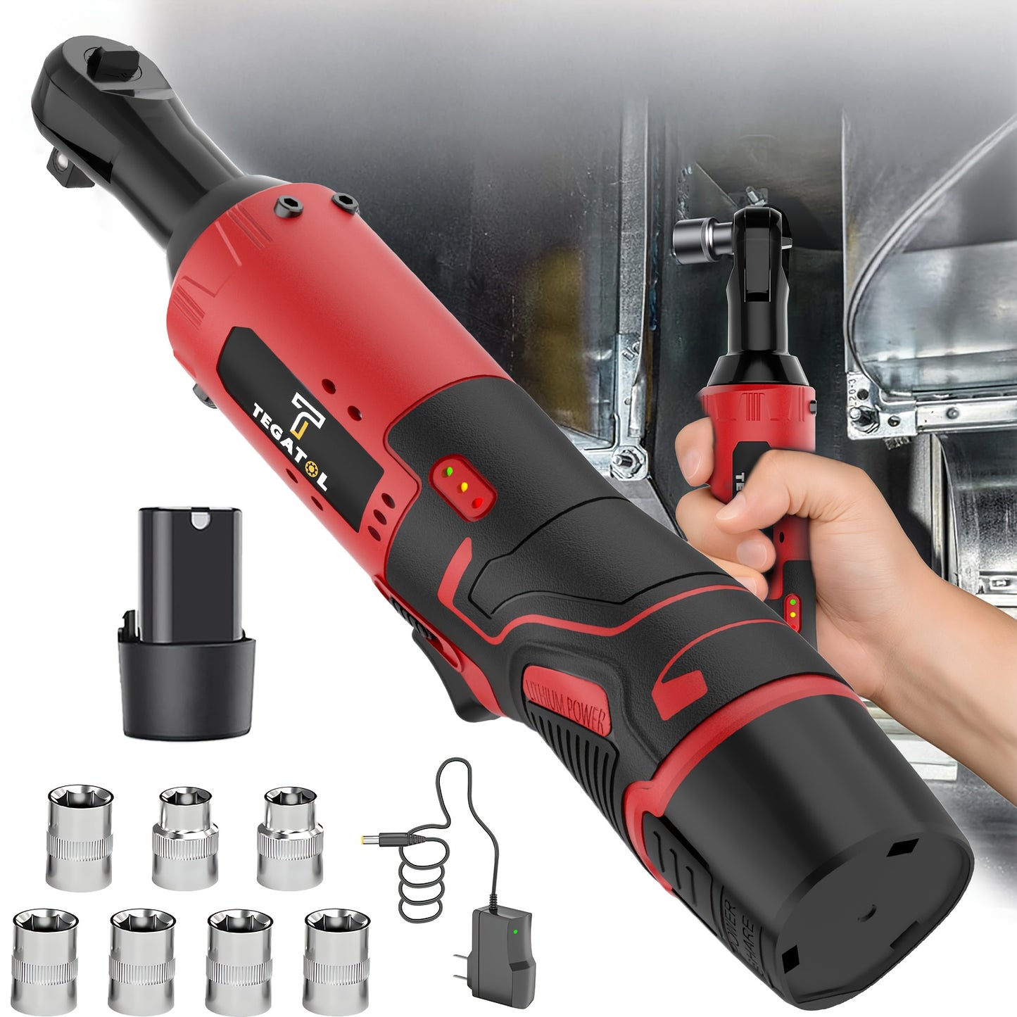 Rechargeable 12V 20V Cordless Ratchet Wrench Kit Variable Speed High Torque