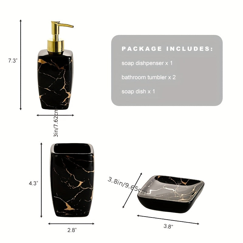Four Piece Modern Minimalist Ceramic Bathroom Set Lotion Dispenser And Tumbler