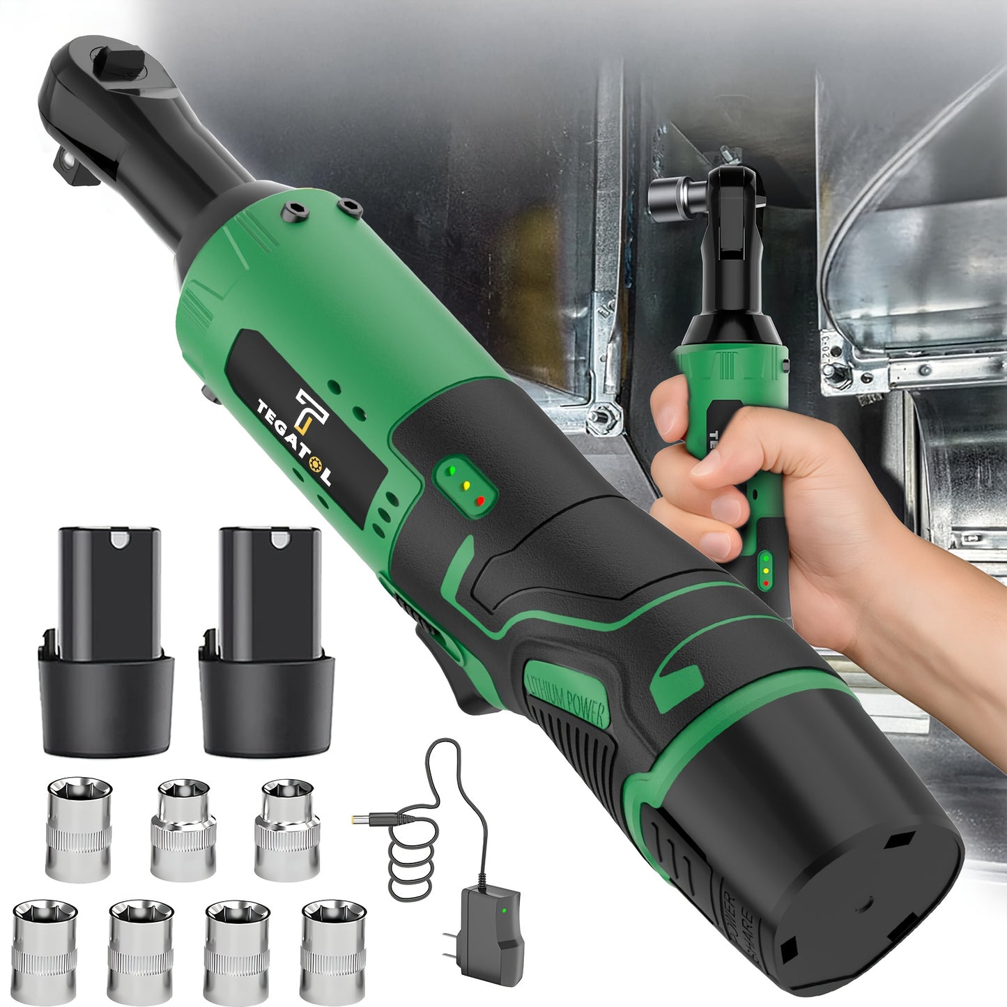 Rechargeable 12V 20V Cordless Ratchet Wrench Kit Variable Speed High Torque