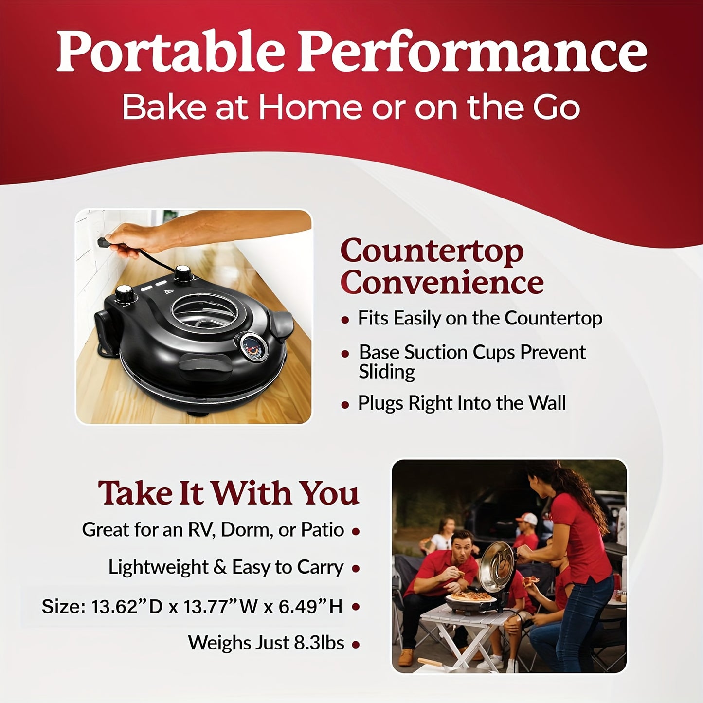 12-Inch Electric Pizza Oven With Ceramic Stone - 800F Fast-Heating Countertop Oven, Energy-Efficient For Parties & Gift-Giving. Compact Pizza Maker For Neapolitan/Deep-Dish Pizzas, Ideal For Home Kitchen & Cooking Enthusiasts