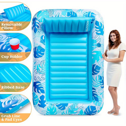 SYNCFUN Inflatable Tanning Pool Lounger Float, 70" x 46" Pool Floats Adult with Pillow, 4in 1 Suntan Tub Raft Floatie, Sunbathing Bed Lounge for Water Blow Up Kids Ball Pit Party Gifts, Party Packs, L-Blue