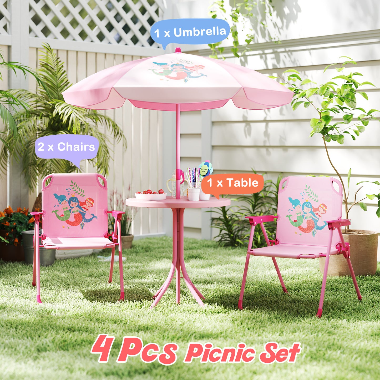 Costway Kids Picnic Table And Chairs Set With Umbrella