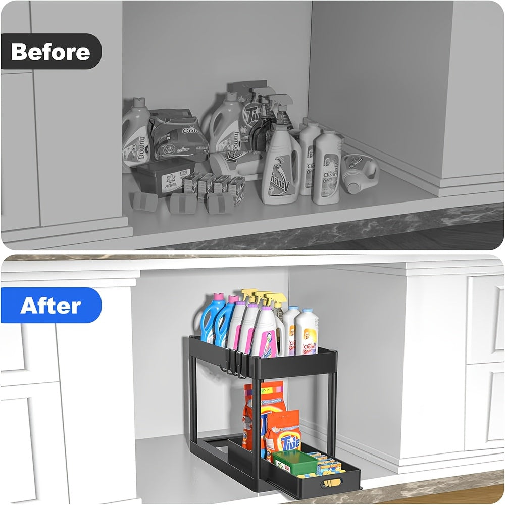 2 Pack Under Sink Organizer - Multi-Purpose Sliding Basket