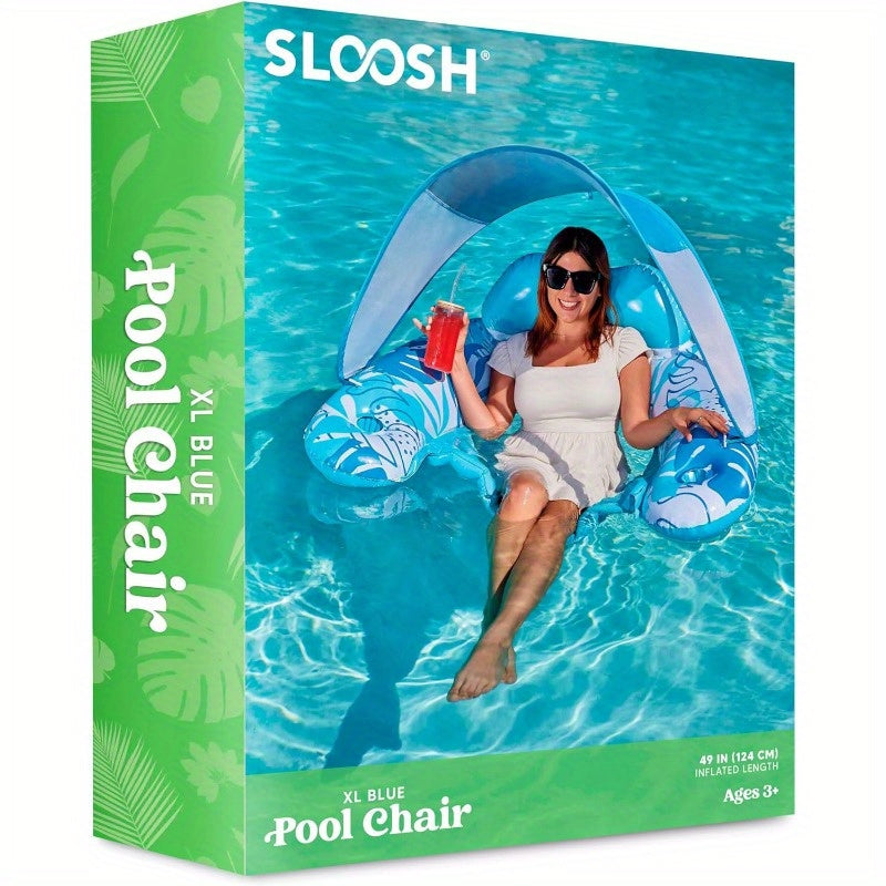 SYNCFUN Pool Floats With Canopy Adult, XL Inflatable Pool Lounge Chairs With Cup Holders, Floating Chair For Adults, Inflatable Floaties With Headrest For Party Beach Summer Water Fun