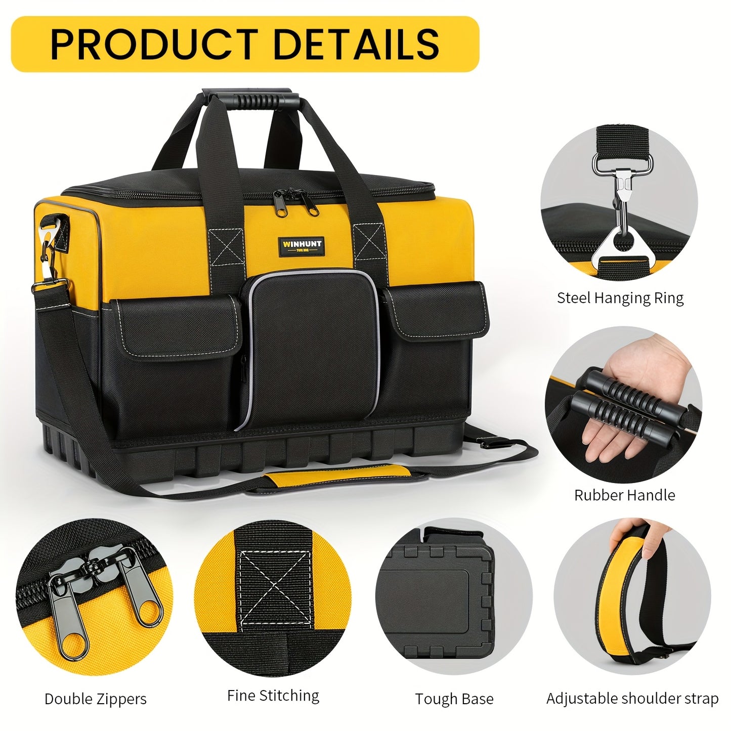 WinHunt Heavy Duty Tool Bag With Wide Mouth And Adjustable Shoulder Strap
