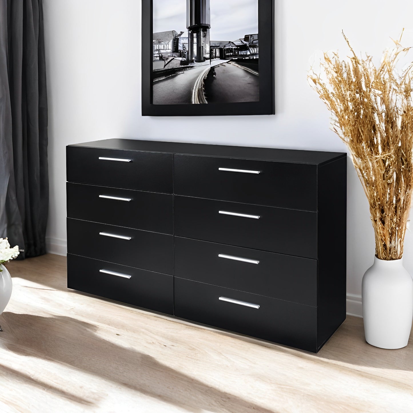 Modern Dresser With 6 Or 8 Deep Drawers For Bedroom Living Room Entryway White