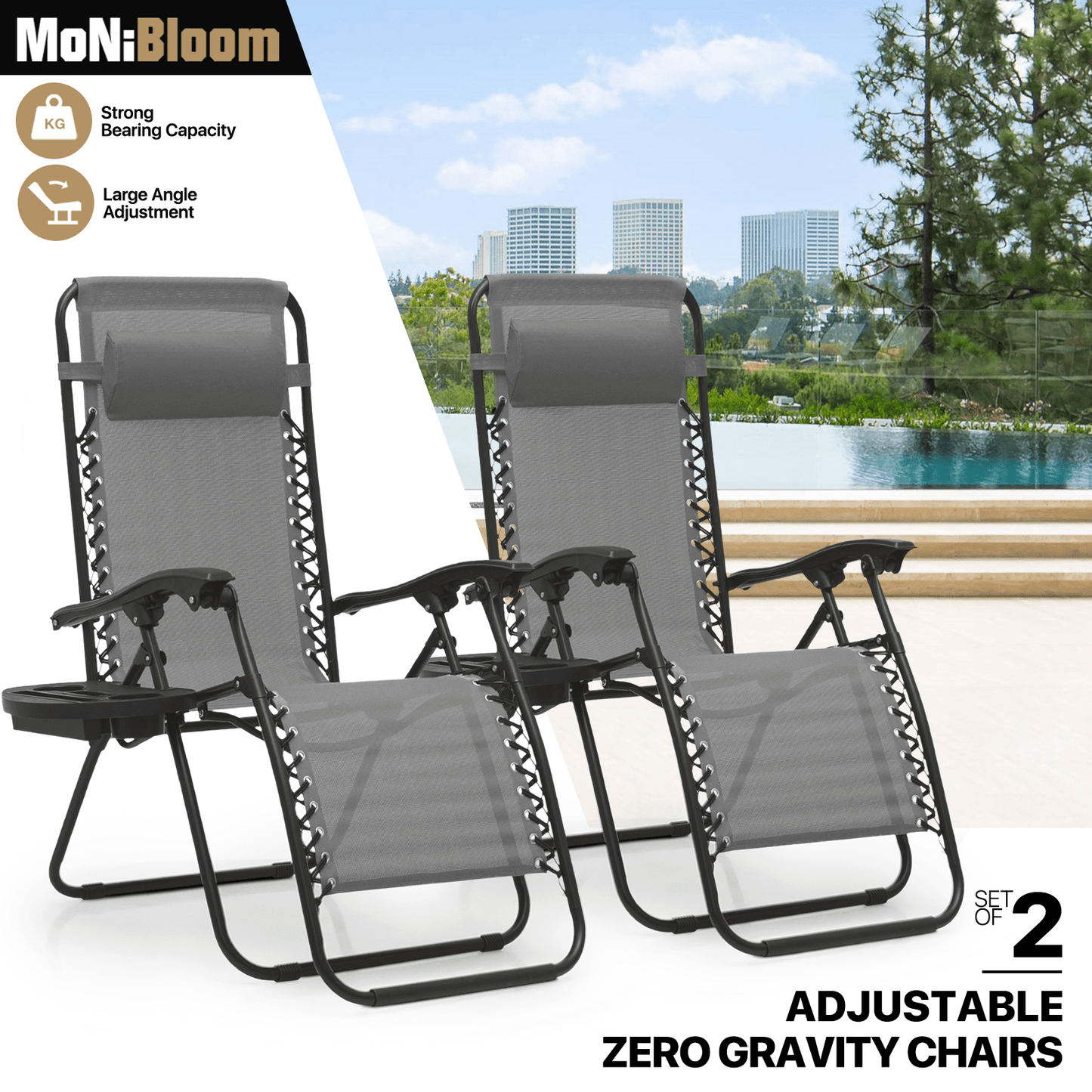 MoNiBloom Zero Gravity Chairs Set of 2 Outdoor Folding Patio Lounge Chairs