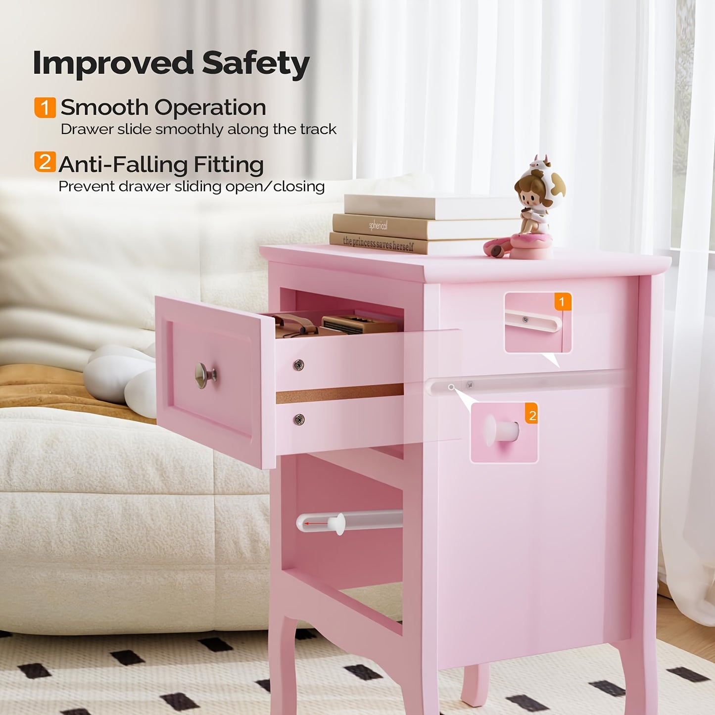 Bonnlo Compact Nightstand With Drawer White Space Saving Bedside Table MDF