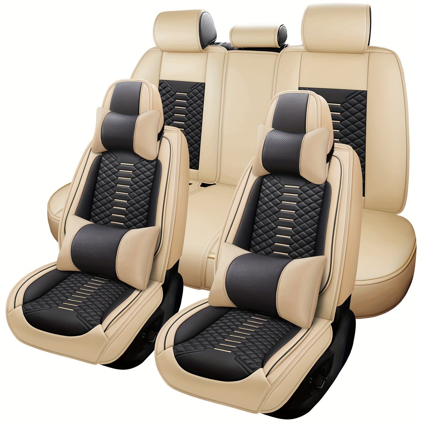 5 Seat Nappa Leather Breathable Perforated Air Hole Universal Car Seat Covers Full Set Full Surrounded Front Back Side Cushion Protector Fit for Most Cars SUV Truck Sedan