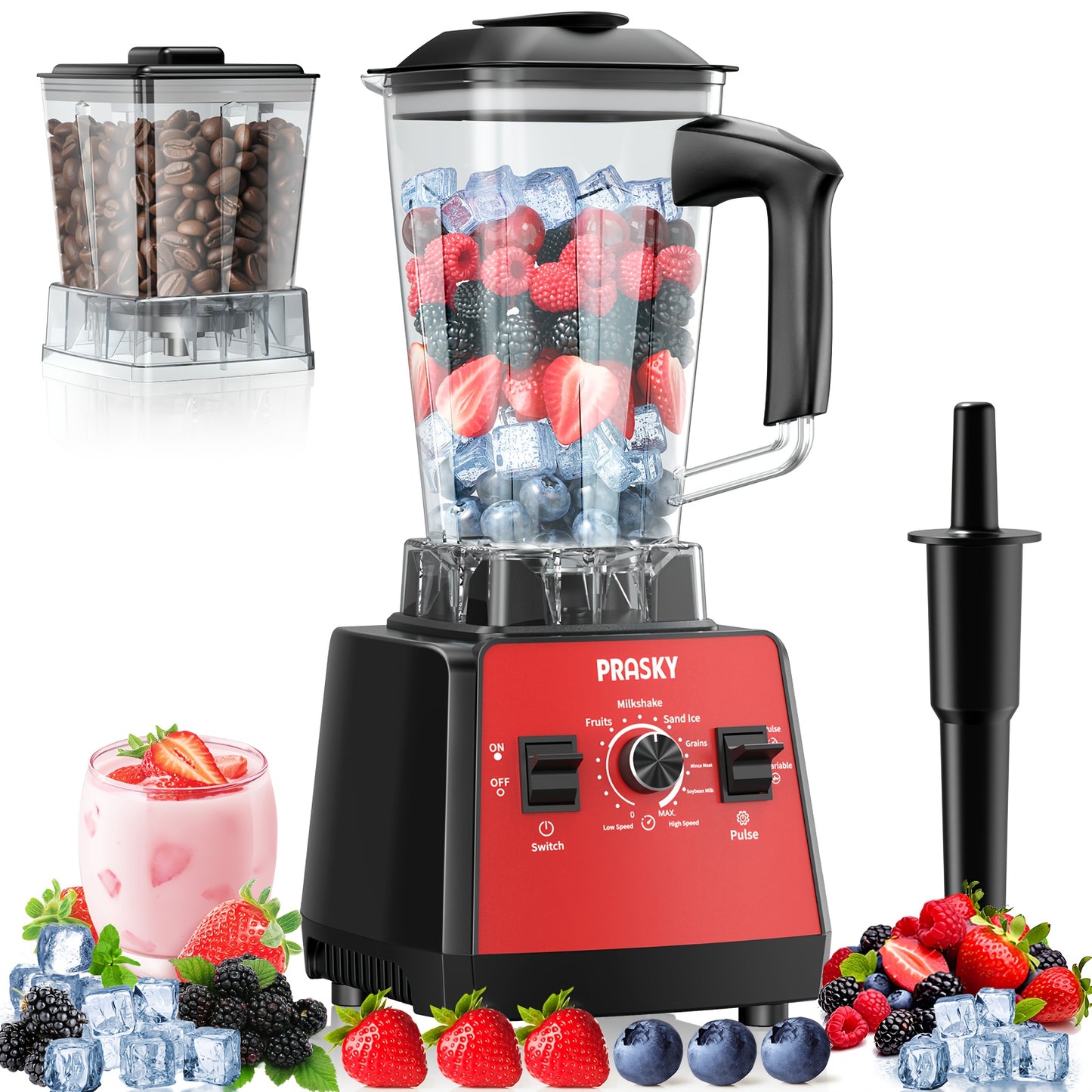 PRASKY 2400W Blender And Food Processor Combo 68oz 2 Containers 25000RPM