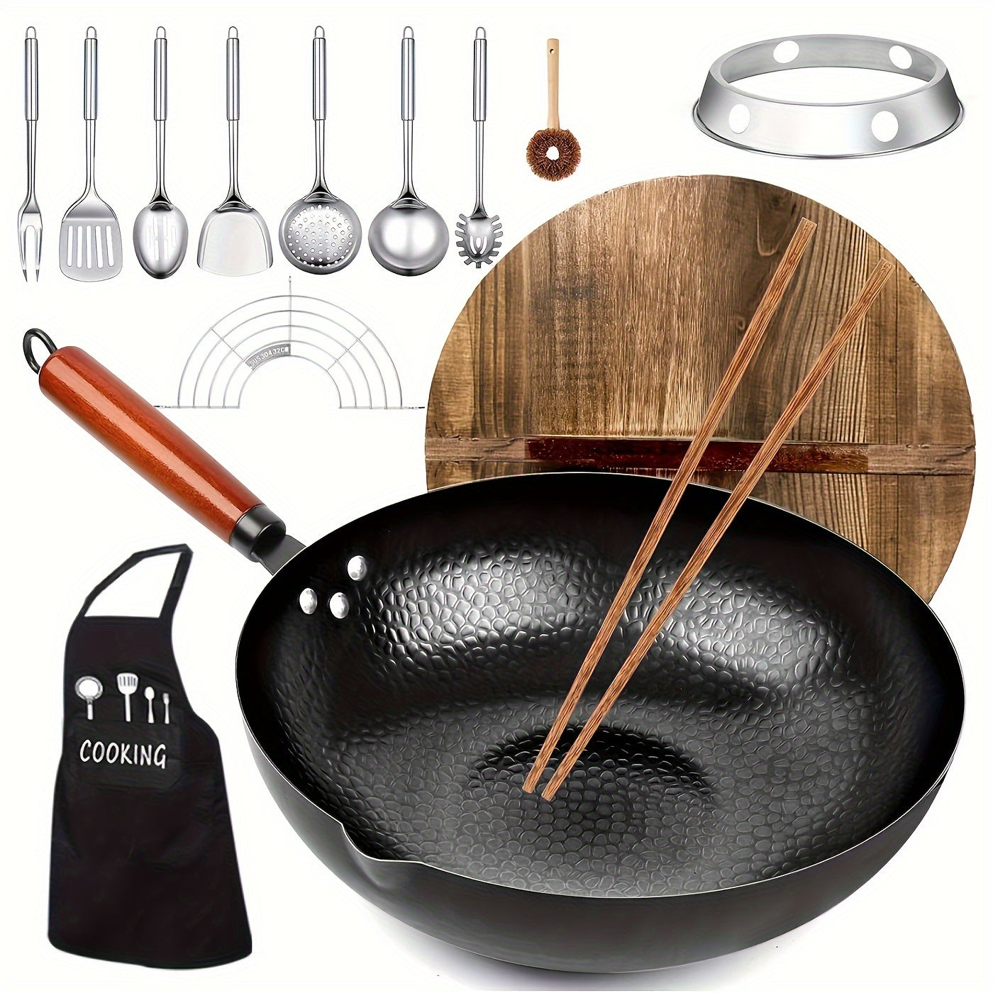 [Nonstick Wok With Lid] 1set Nonstick Wok With Lid - Heat-resistant Cooking Surface, Versatile For All Stovetops - Includes Cookware Accessories
