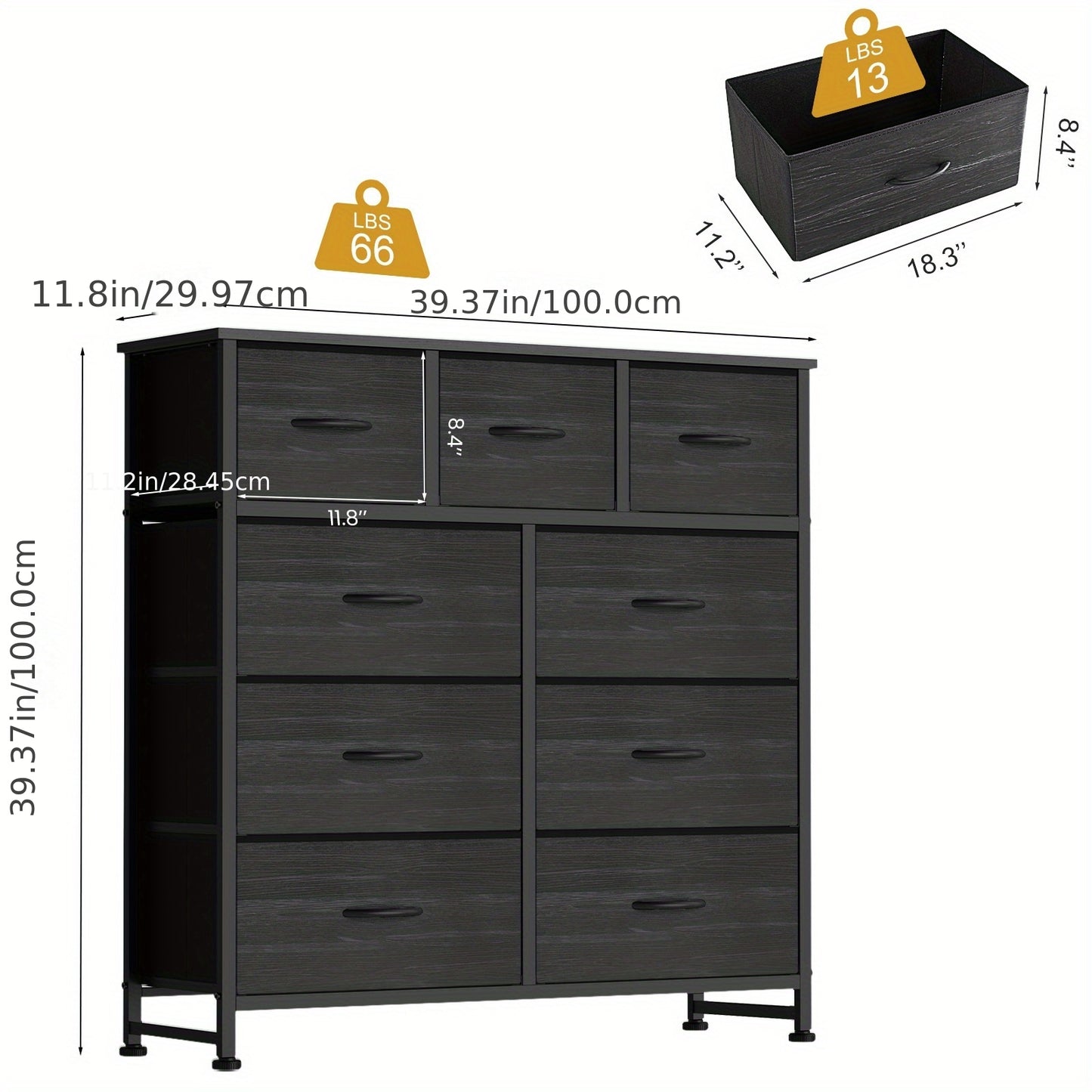 9 Drawer Tall Fabric Dresser With Bins For Bedroom Organization Pink