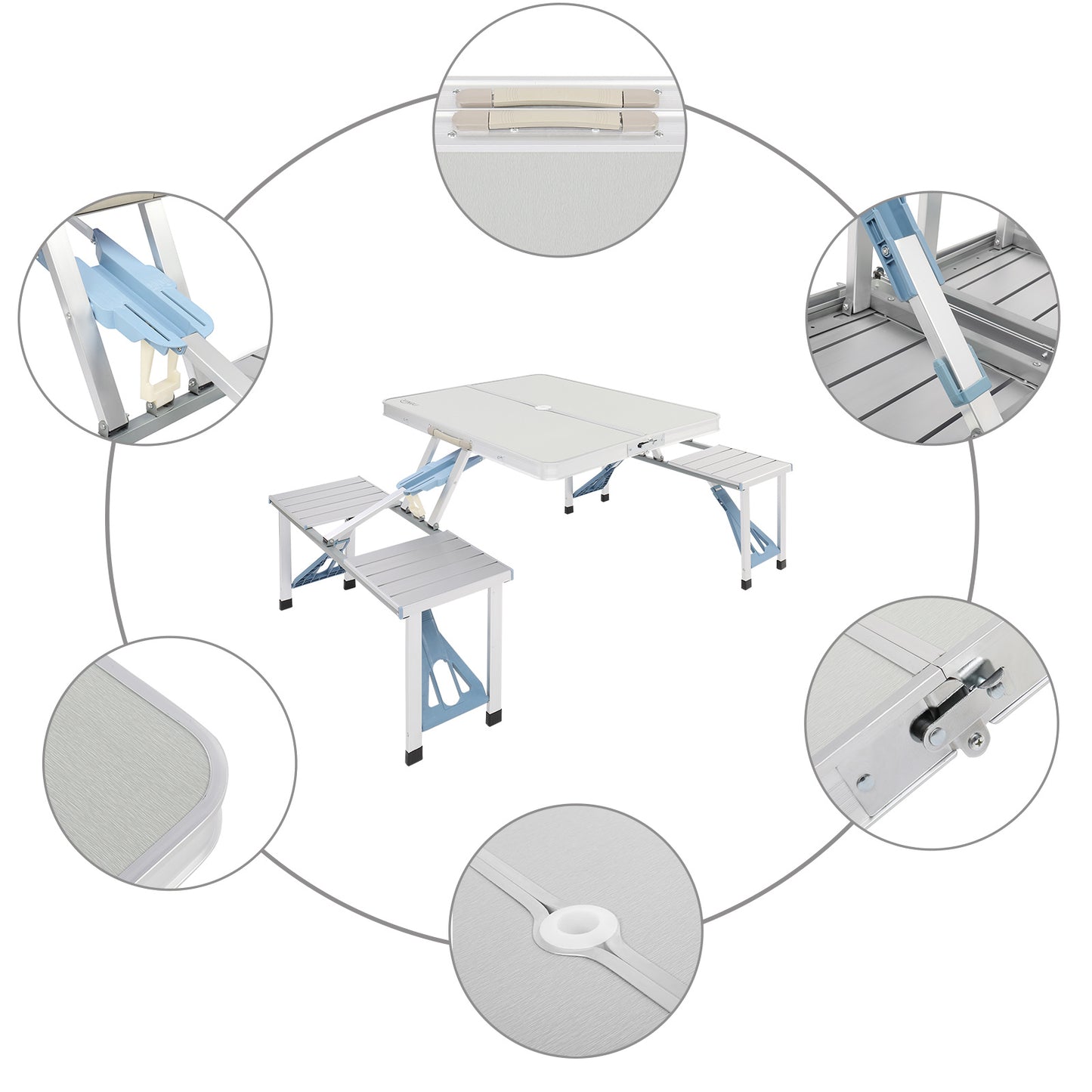 4 Ft Folding Camping Table With 4 Seats And Umbrella Hole