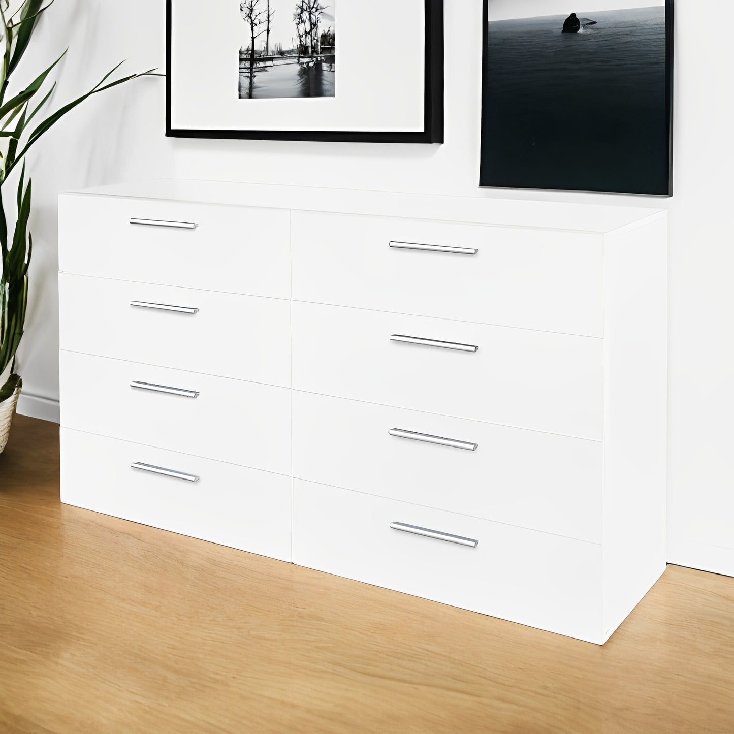 Modern Dresser With 6 Or 8 Deep Drawers For Bedroom Living Room Entryway White