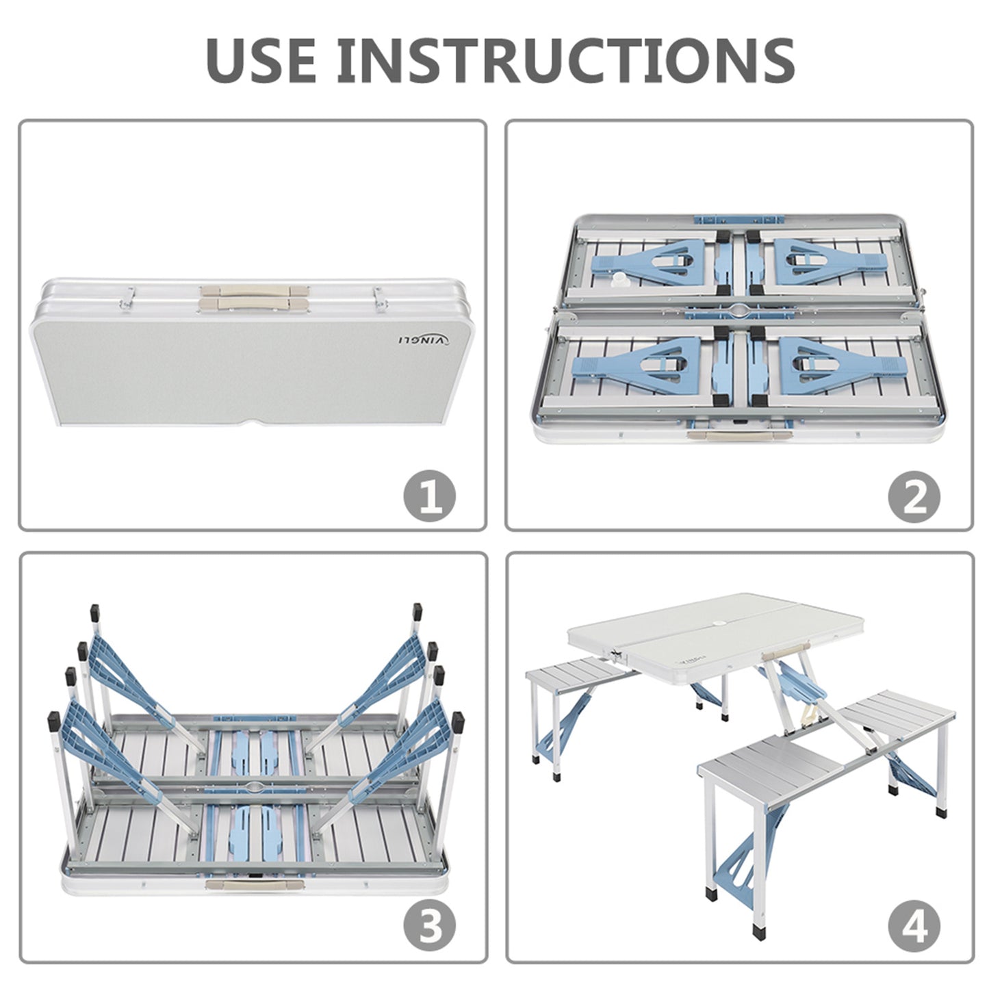 4 Ft Folding Camping Table With 4 Seats And Umbrella Hole